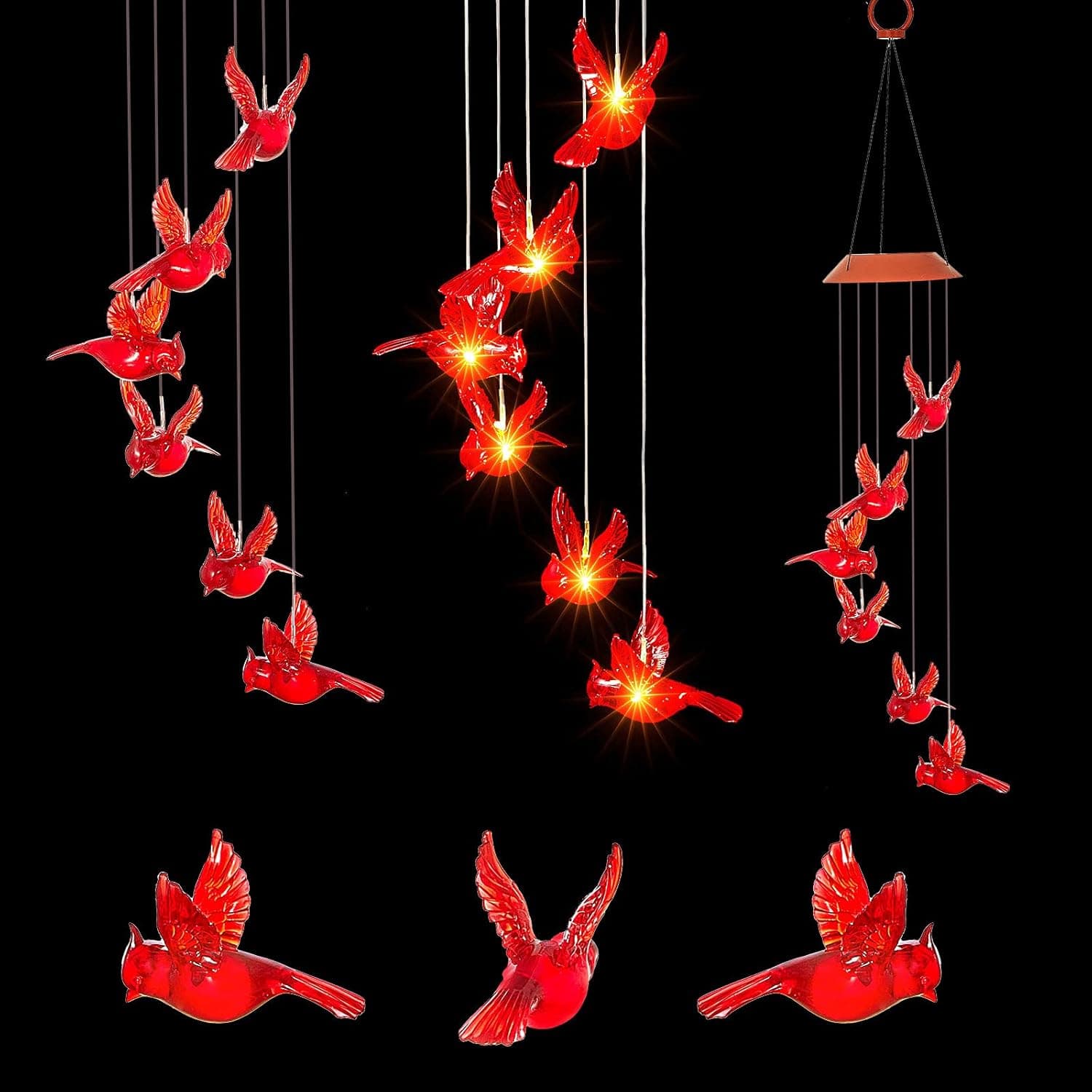 Jetec Solar Red Bird Wind Chime Light Cardinal Hummingbird Wind Chime LED Light Waterproof Wind Chime Cardinal Bird Wind Chime Bird Wind Chime Light Outdoor Chime Light for Home Decoration