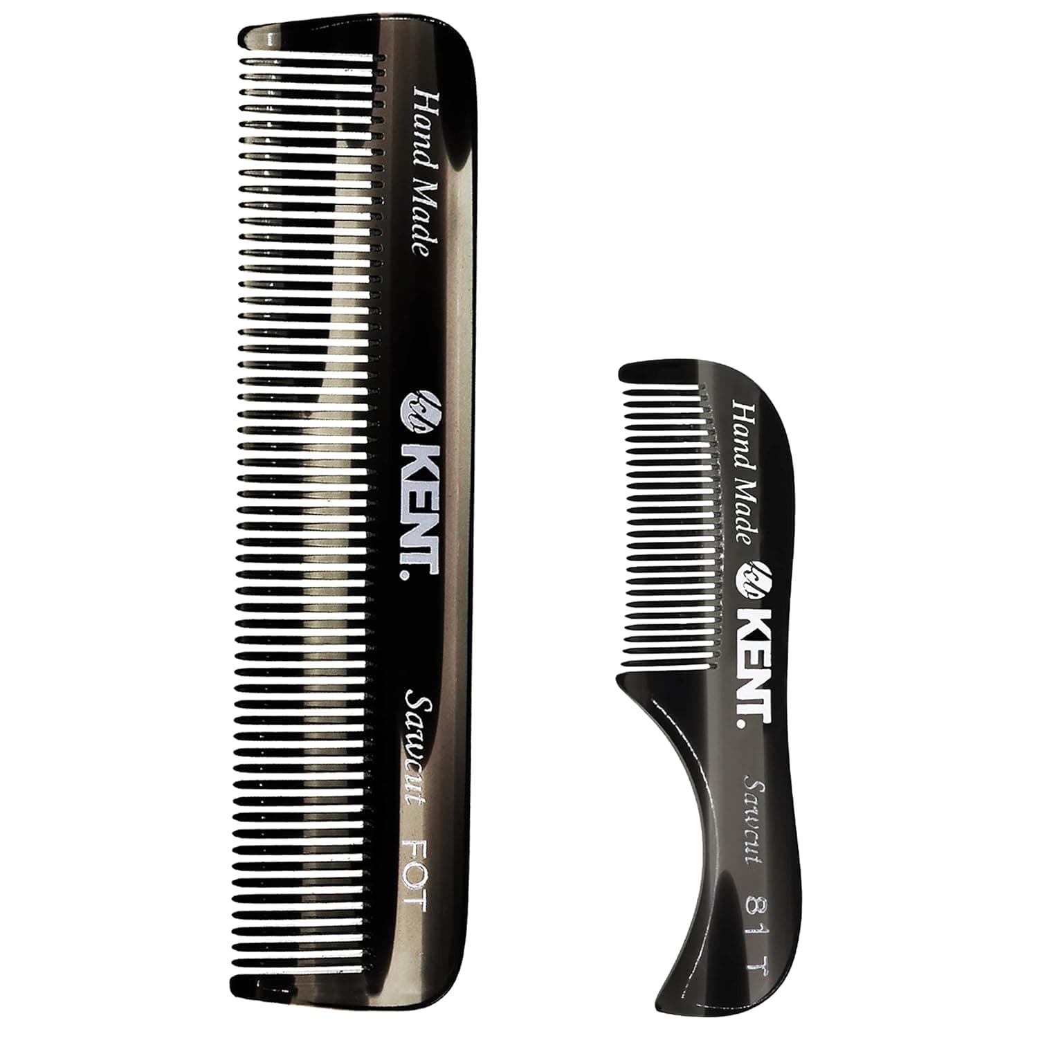 Kent Handmade Set of Graphite Combs - 81T Beard and Mustache Comb and FOT Pocket Comb, Hand Polished Soft Rounded Teeth, Beard Care Kit, Travel, and Home, Daily Grooming