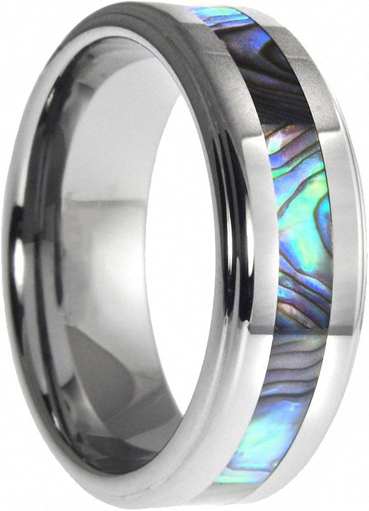 Gnex Stunning Tungsten Abalone Stripe Inlaid Wedding Band Ring Men's & Women Size 6 to 13