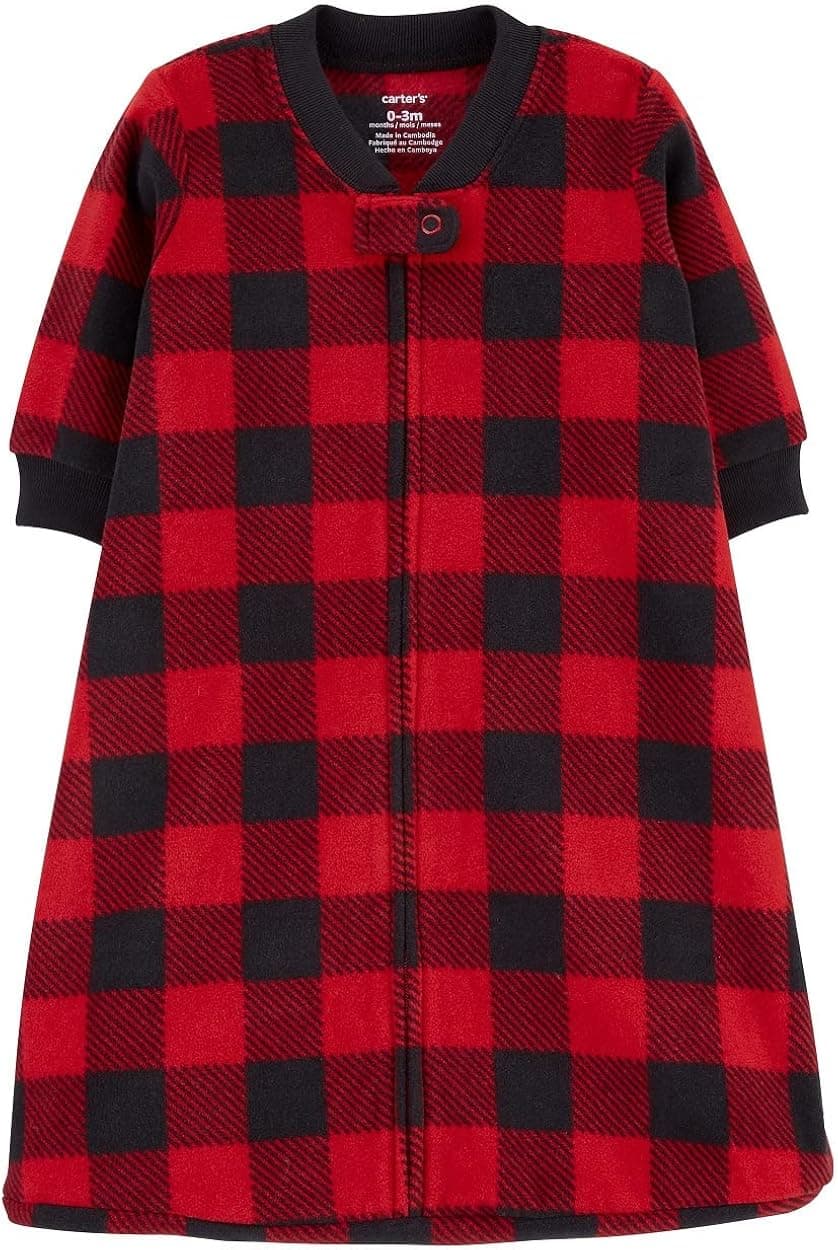 Carter's Baby Plaid Buffalo Check Cozy Zip-front Fleece Warm Sleep Bag, Red, Size 0-3 Months