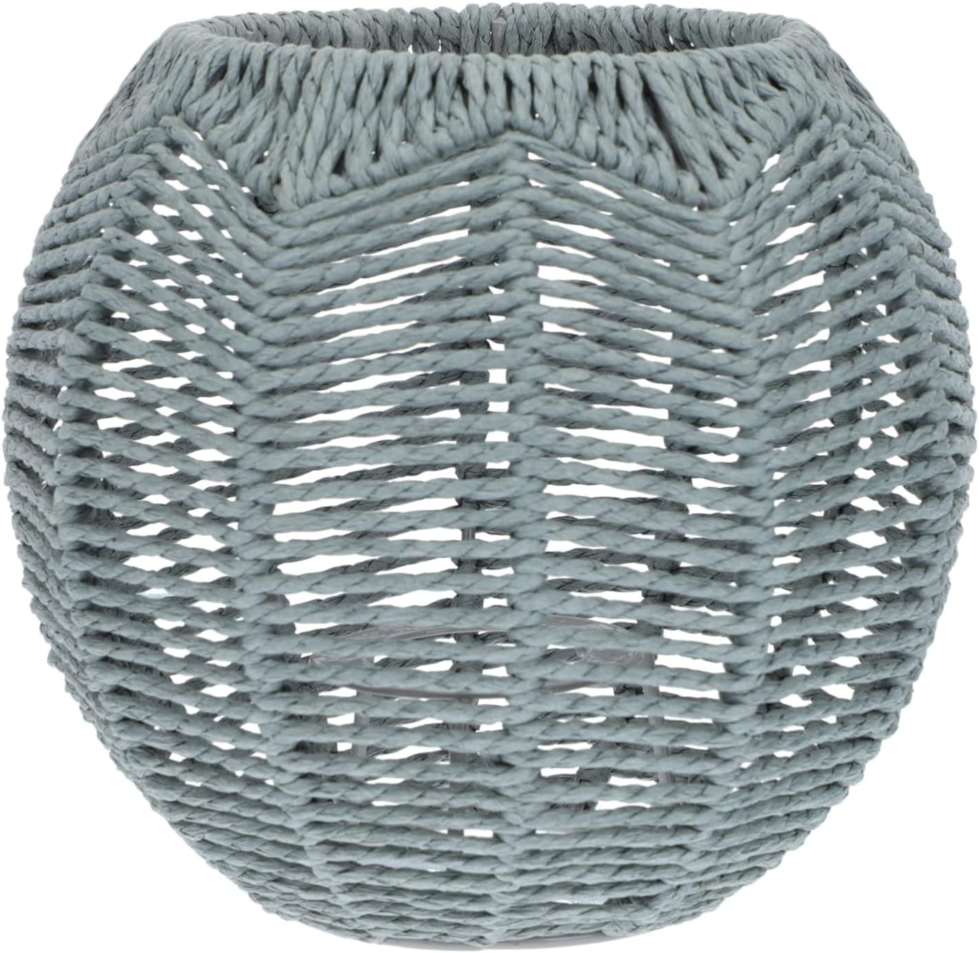 DOITOOL 1Pcs Retro Rattan Woven Pendant Light Cover, Boho Handwoven Rattan Natural Light Fixture, Bulb Guard Lamp Cage (Grey)