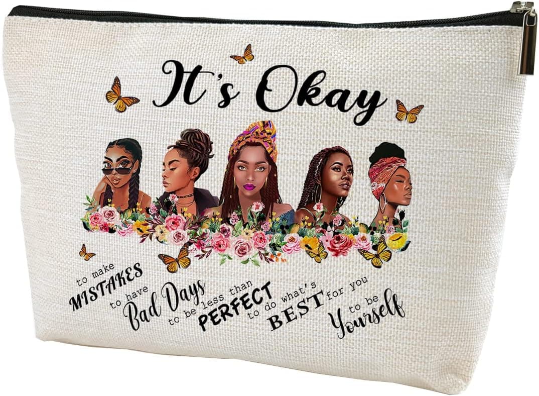LANBAIHE African American Cosmetic Makeup Bag Travel Cosmetic Bag Black Women Gift Inspirational Gifts - It's Okay