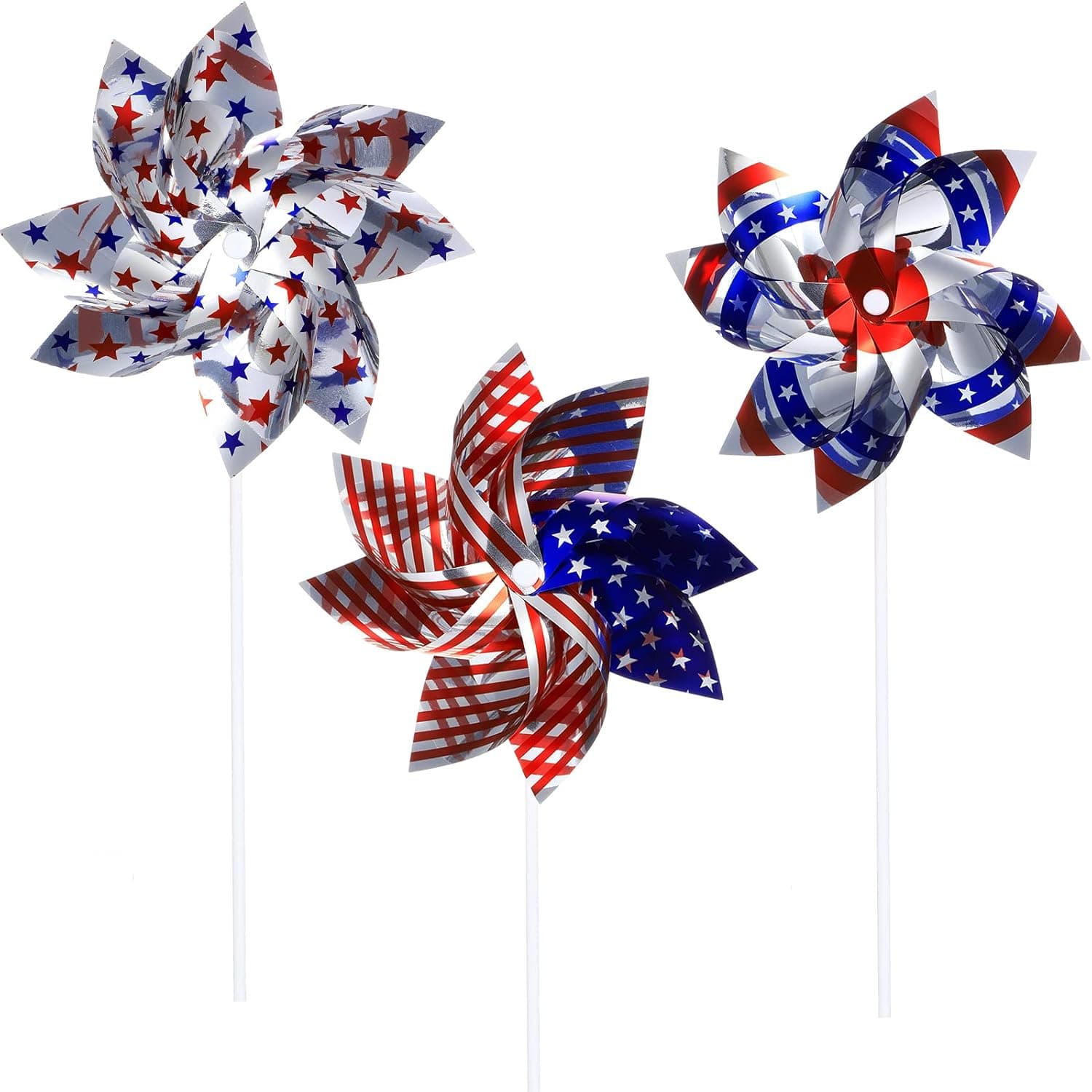 15 Pieces Fourth of July Patriotic Pinwheels Stars and Stripes Pinwheels American Flag Pinwheels Patriotic Party Decorations for Independence Day Party Decoration Party Favors for Boys, Girls, Adults