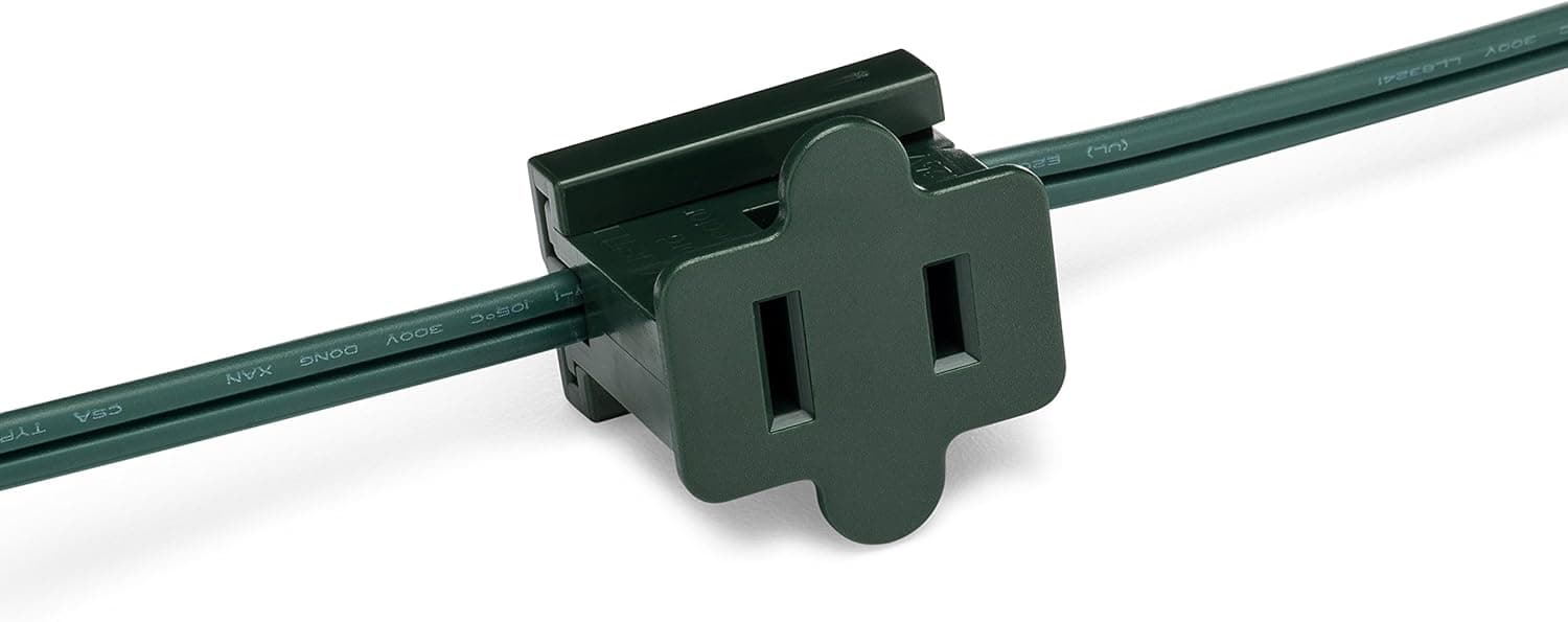 Holiday Lighting Outlet Female Green in Line Pass Through Slip Plug, Zip Plug, Vampire Plug, Gilbert Plug, Slide Plug (25, SPT-1)