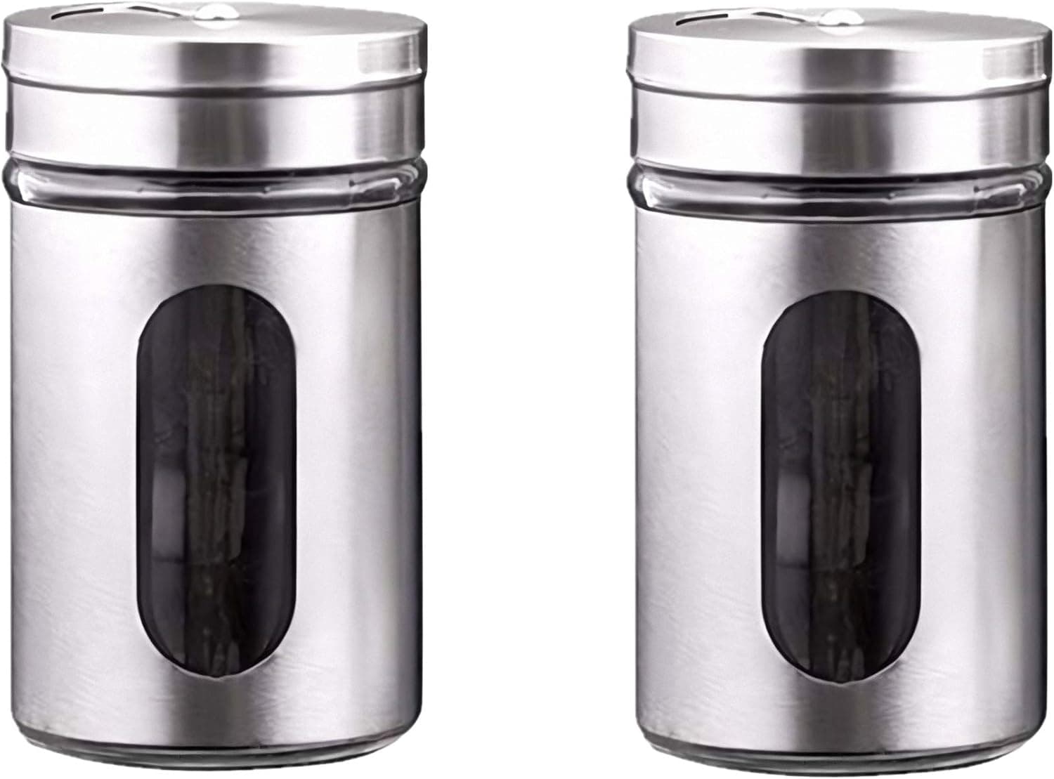 Set of 2 Salt and Pepper Shakers Stainless Steel Glass With Lids 3 Ounces for Storing Salt and Pepper, Spices and Seasonings with Viewing Window