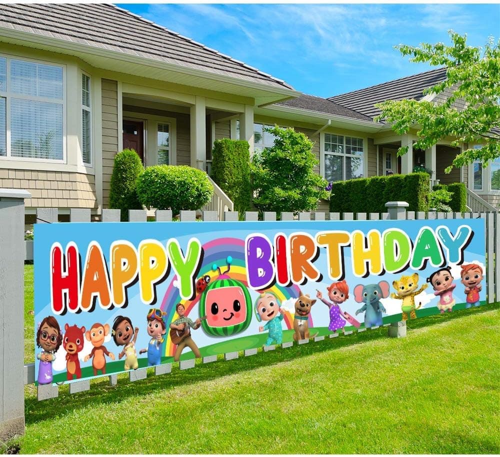 Coco-melon Yard Sign Happy Birthday,Coco-melon Themed Birthday Banner Size 8.16 ft x 1.5 ft ,Coco-melon Birthday Party Supplies for indoor or outdoor