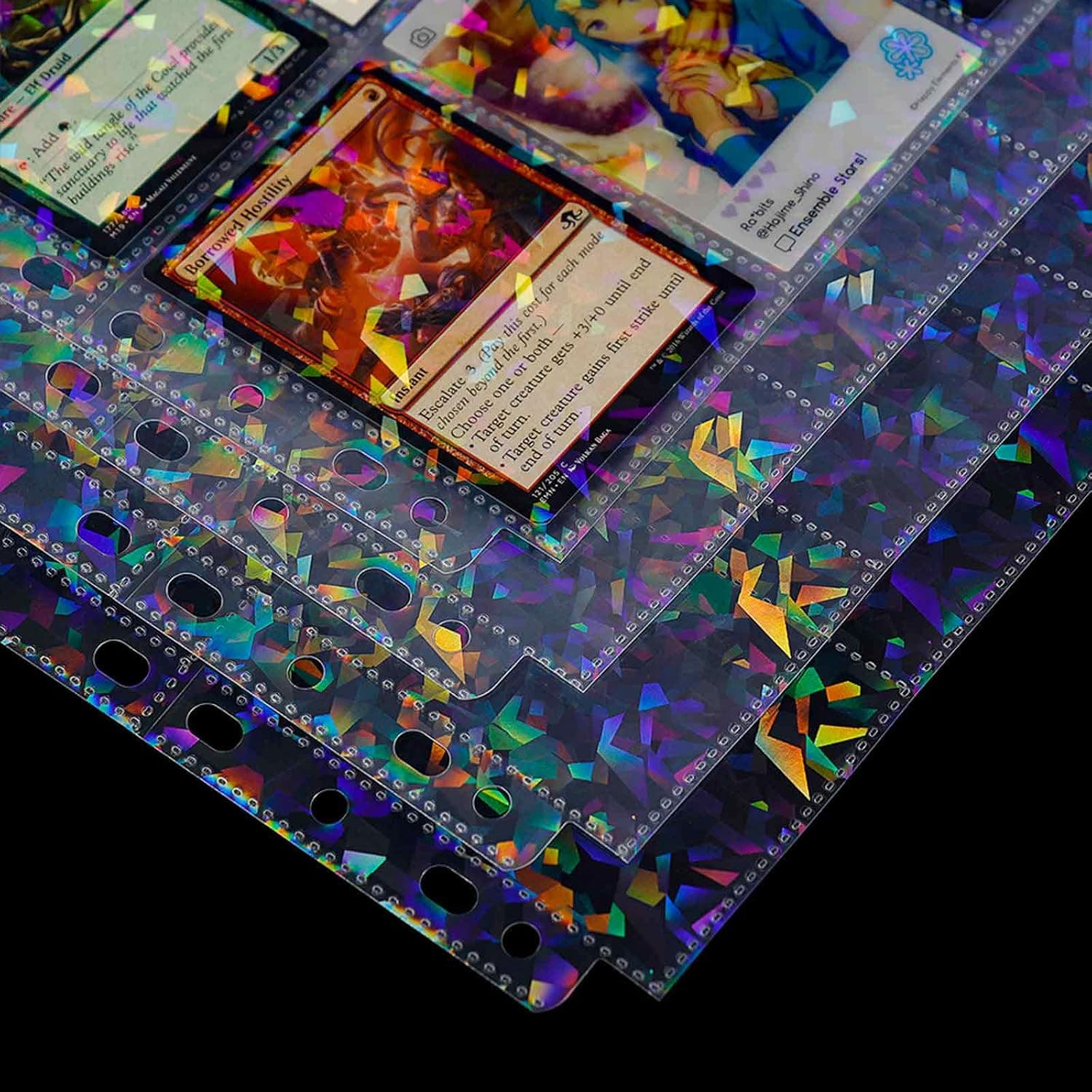 50 Packs Holographic 9 Pocket Trading Card Pages for Pokemon Card, Yugioh & MTG, Baseball Card Sleeves Fit 3 Ring Binder, Ideal Use to Kpop Photocard Sleeves