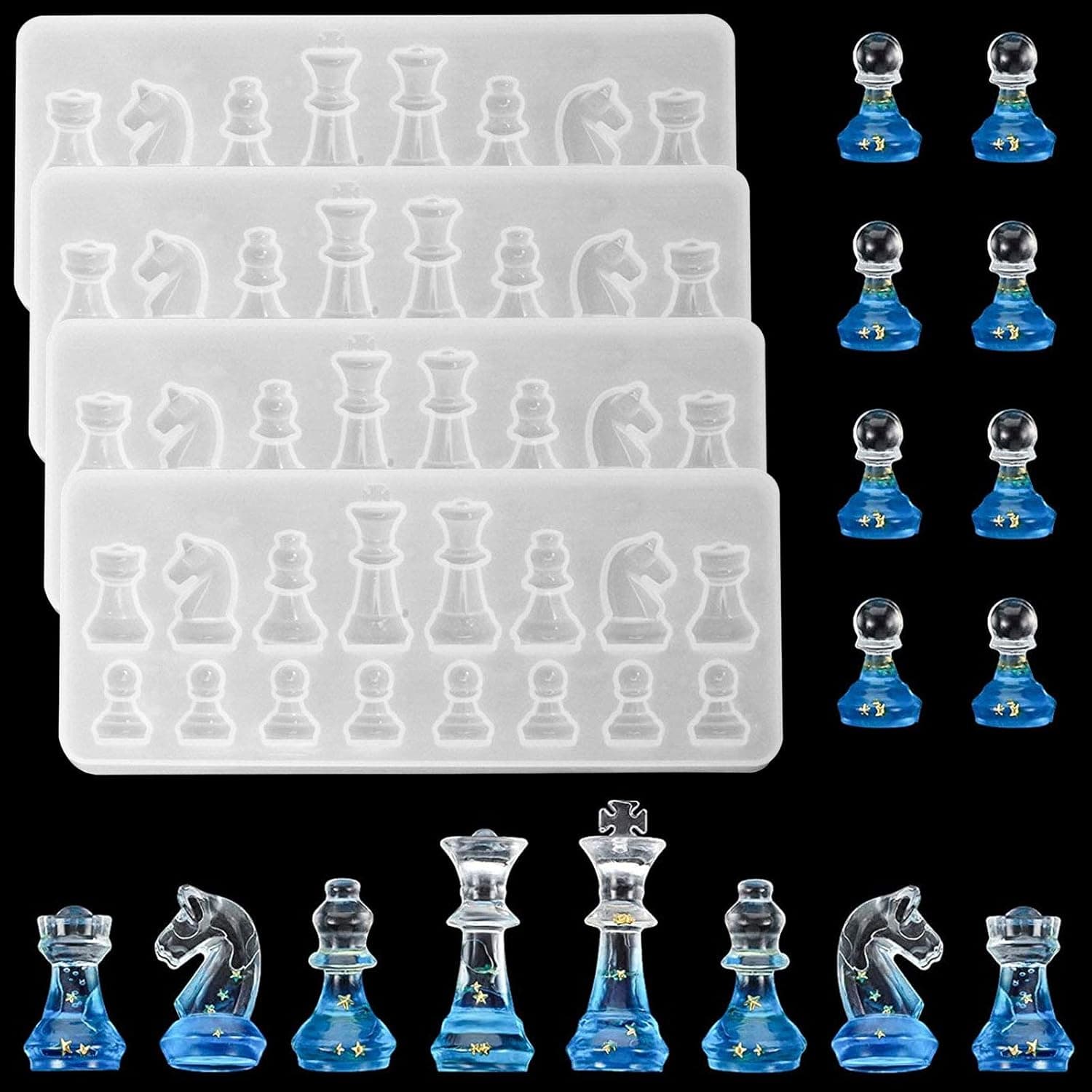 3D Chess Resin Mold,for Resin Casting - Also Ideal for Polymer Clay,Crafting,Making Chocolate,Ice Cubes,Candy,Fondant Cake Decorating etc-4 pcs