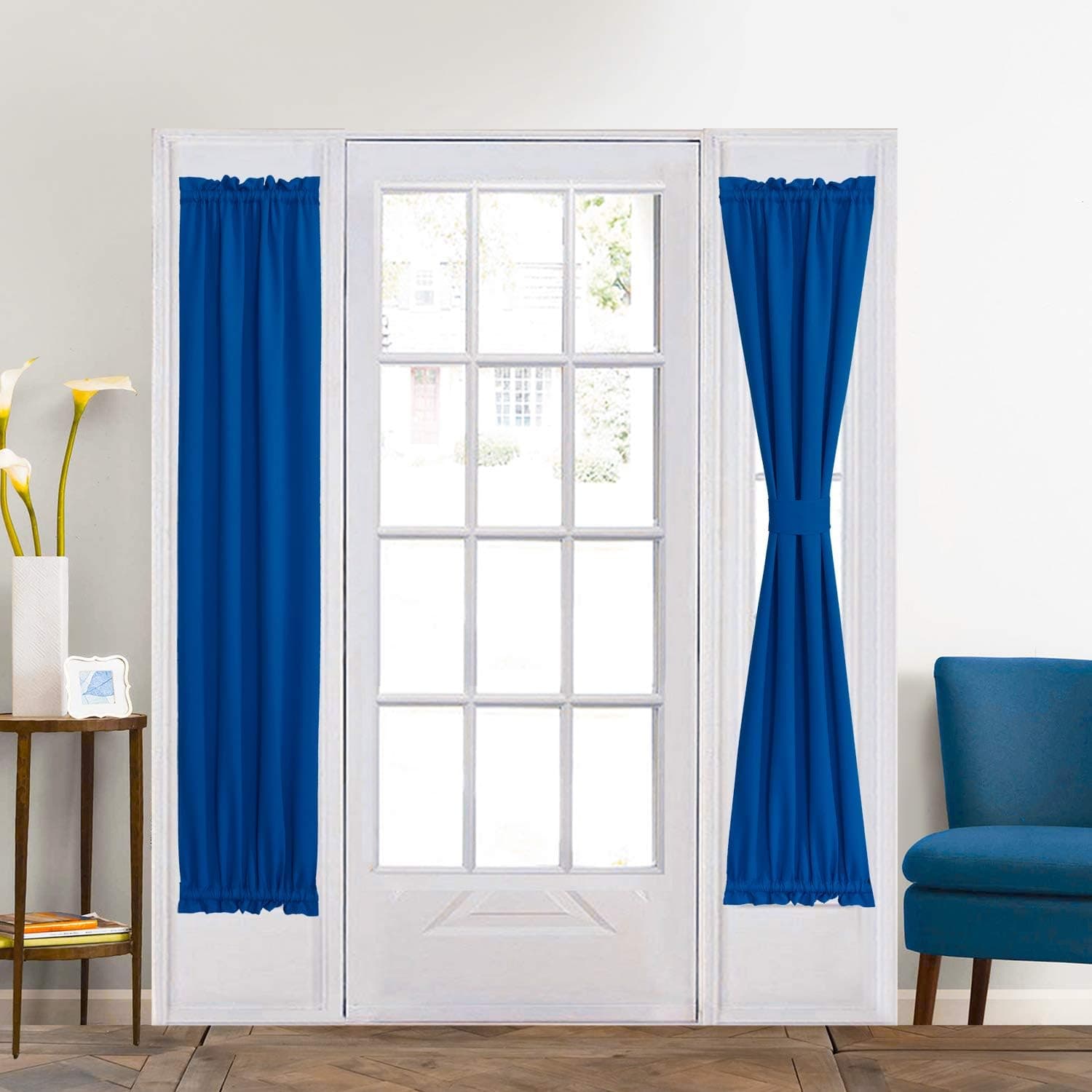 Aquazolax Sidelight Window Curtains Light Block Kitchen Curtains Drapes Blackout French Door Panel for Sliding Glass Door Window, 1 Panel, 25 x 72-inch, Royal Blue