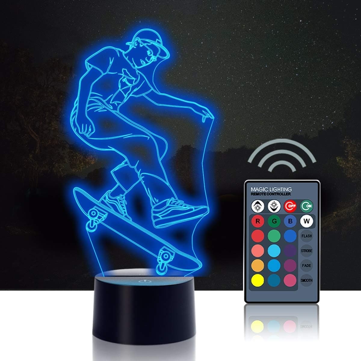 Children's Sports Skateboard 2D Illusion Night Light Touch Table Desk Lamp, Remote Control 16 Color Changing Skateboard Light, Skateboard Gift, Xmas Gift, Including DIY Gift Packaging Materials Urwise