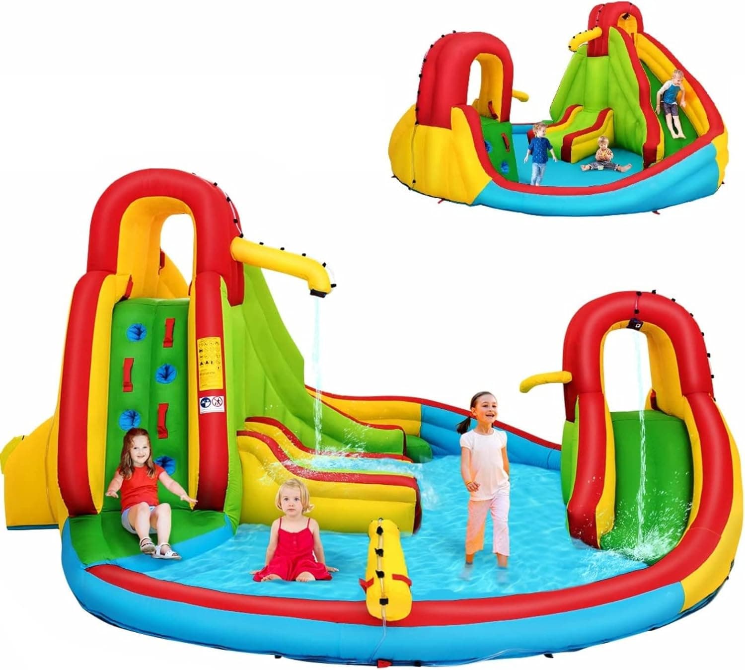 Costzon 7 in 1 Inflatable Water Slide, Mega Waterslide Park for Kids Backyard Outdoor Family Fun with Double Slides, Splash Pool, Blow up Water Slides Inflatables for Kids and Adults Party Gifts