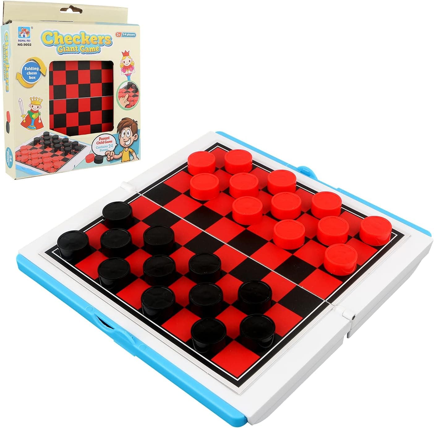 Checkers Board Game Set 6.8 INCH X 6.8 INCH Foldable Black & Red Checkers Original Classic Fun Games for All Ages Lightweight Indoor Outdoor Family Kid Fun Activity with 24 Checkers