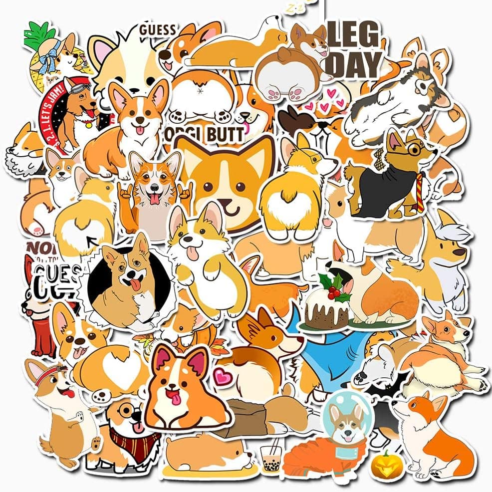 Animal Corgi Stickers for Hydroflasks Water Bottles 50 PCS (Welsh Corgi Pembroke)