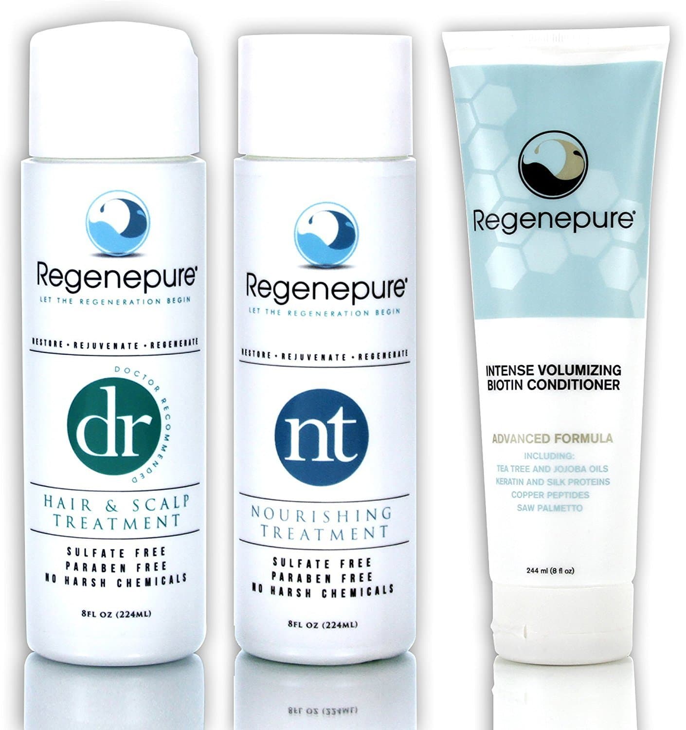 REGENEPURE - DR Shampoo, 8 Ounces + NT Shampoo, 8 Ounces + Biotin Conditioner, 8 Ounces set (8 fl oz)