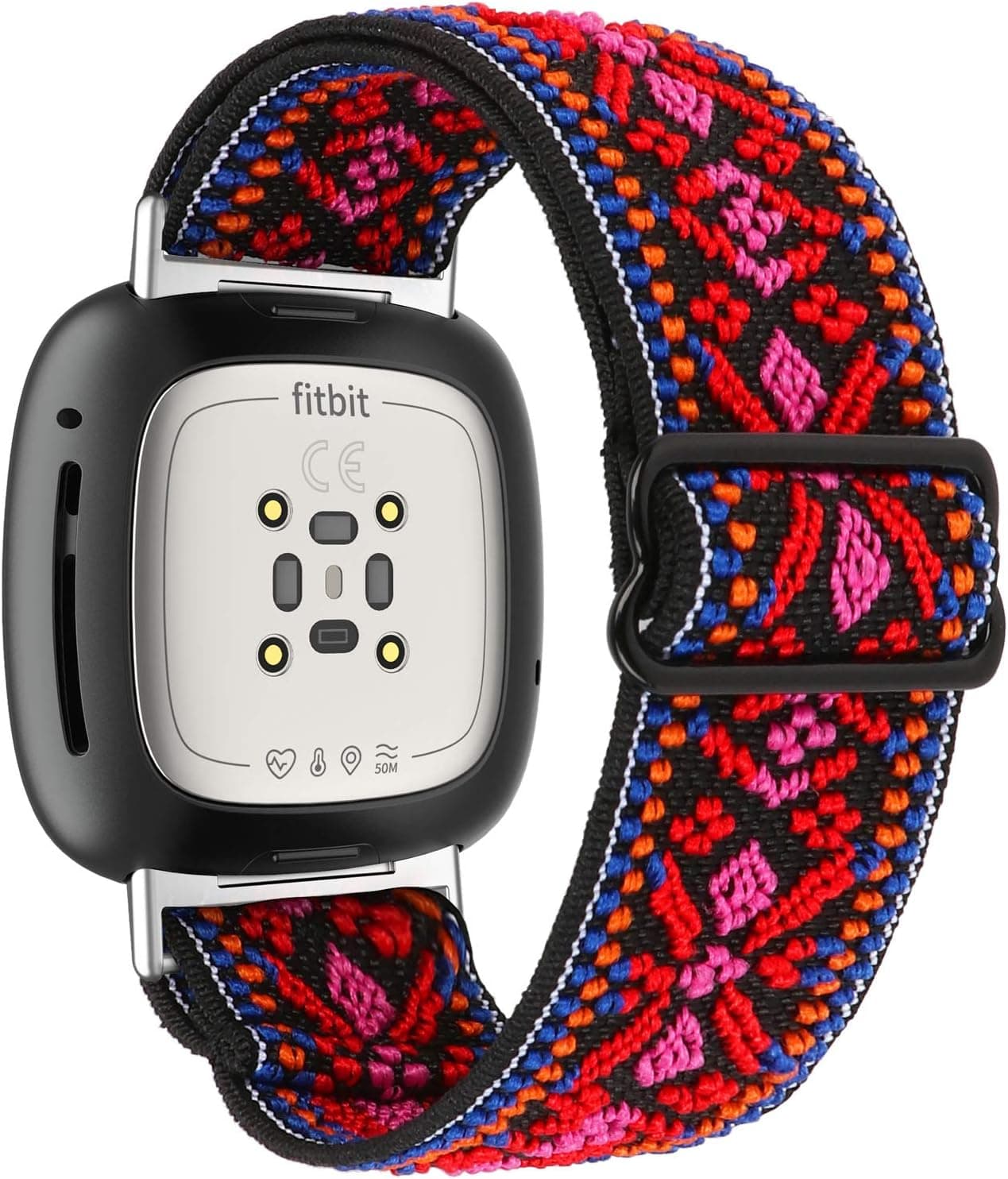Limque Stretch Watch Bands Compatible with Fitbit Versa 3/ Fitbit Sense ,for Women Men Soft Adjustable Elastic Replacement Wristband for Fitbit Versa Smart Watch (red pink)