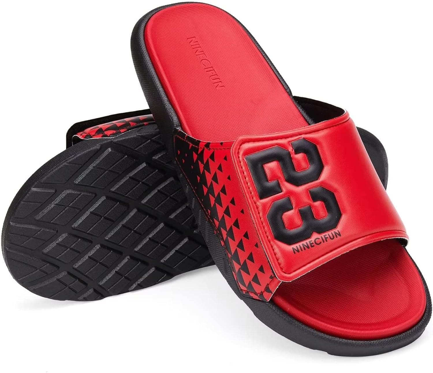 HQUEC Men's Slide Sandals Adjustable Slides for Men Open Toe Sport Sandals with Leather Strap