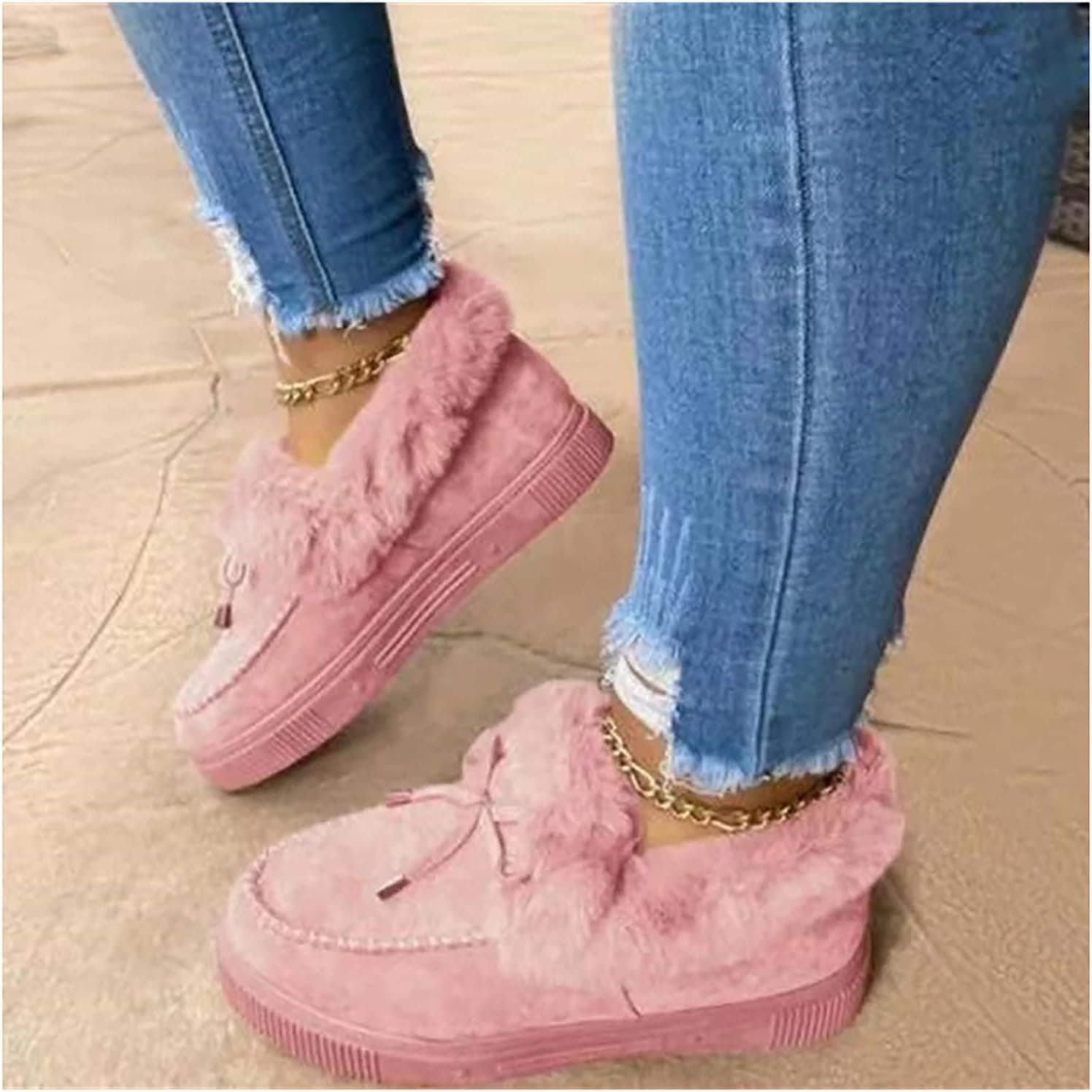 GMRZ Casual Fashion Flat Boots for Women, Snow Boots Loafer Platform Shoes Warm Winter Anti-Slip Durable Ladies Loafer on Suede for Cold Weather