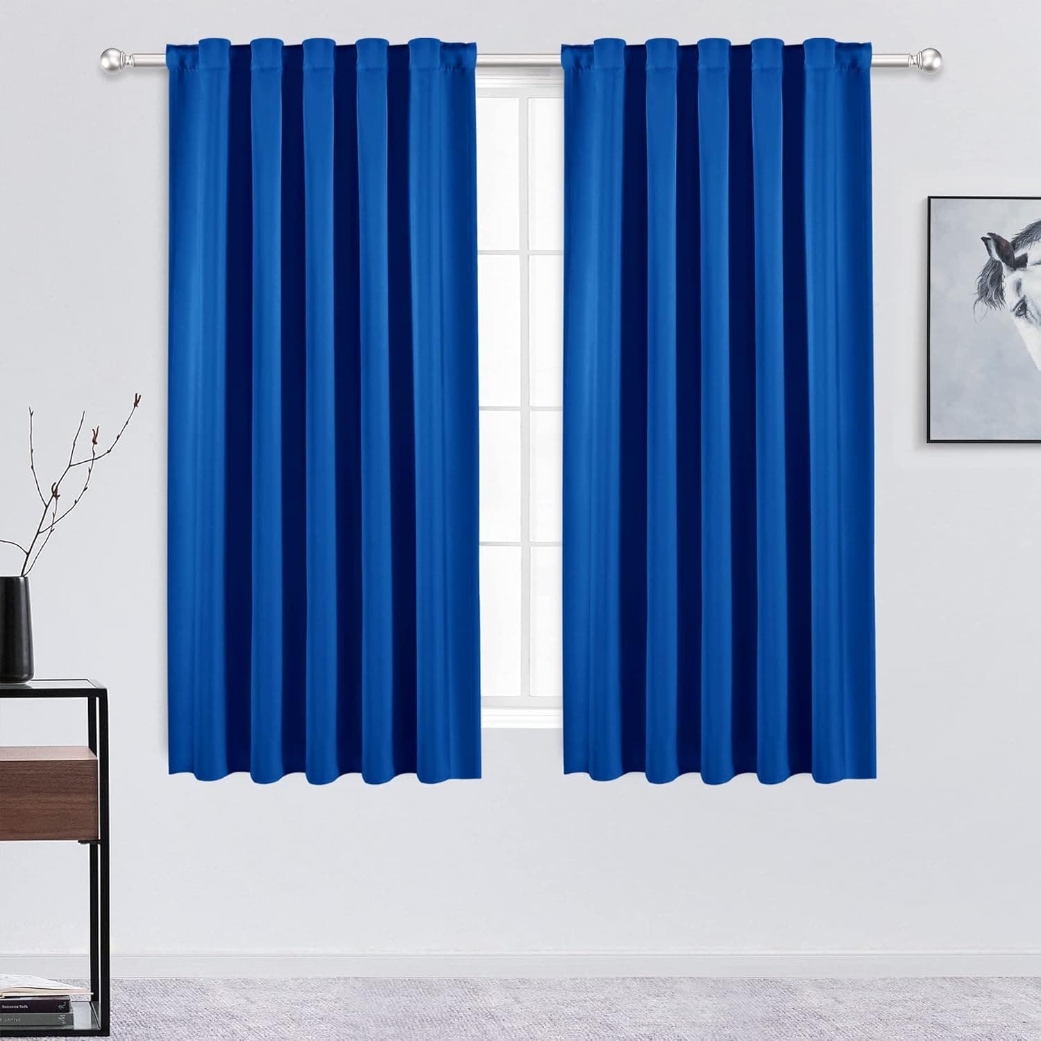 WONTEX Blackout Curtains 38 x 45 inch Length, Royal Blue - Thermal Insulated Room Darkening Back Tab and Rod Pocket Window Curtains for Living Room and Bedroom, Set of 2 Curtain Panels