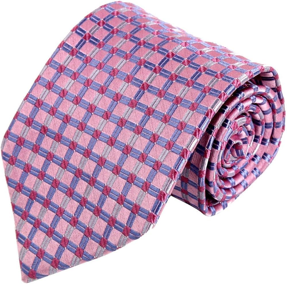Pink Wedding Ties Men Pale Violet Red Checkered Woven Silk Tie Set business Necktie Set FAA1083