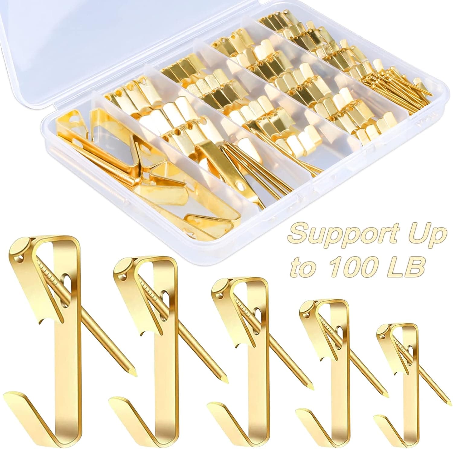 Picture Hangers, 130 Pcs 5 Sizes Picture Hanging Hook Kit Including 10/20/30/50/100lbs, Heavy Duty Hangers Hardware kit with Nails for Picture Frame, Canvas, Mirror Hanging Decoration