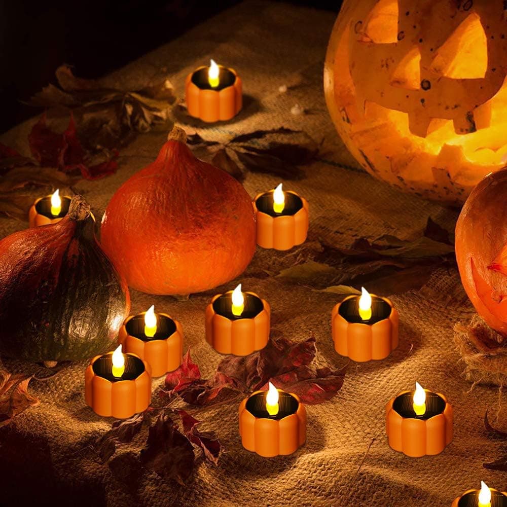 TINYOUTH 6PCS Solar Pumpkin Candle Lights Halloween, Light Up Pumpkin Lights Jack-o-Lantern Lights, AAA Batteries Powered Waterproof for Halloween Decoration Christmas Party Wedding Outdoor Decor