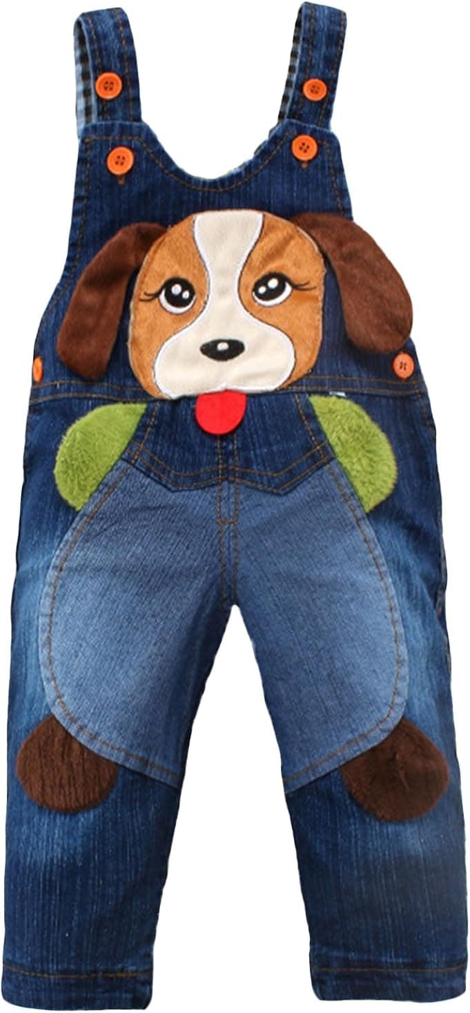 KIDSCOOL SPACE Baby Toddler Cute Cartoon Coffee Dog Jean Overalls