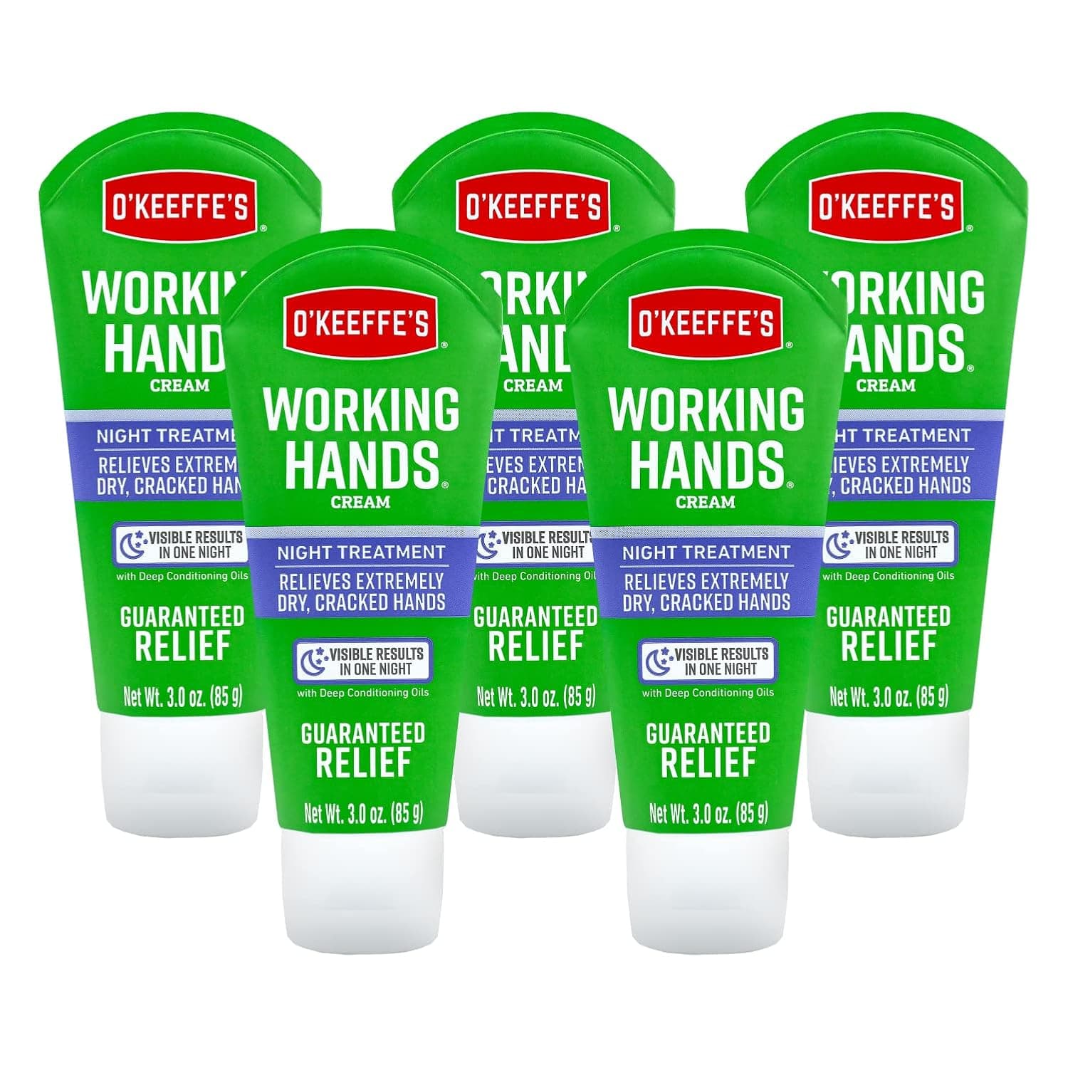 O'Keeffe's Working Hands Night Treatment Hand Cream, 3 oz Tube, (Pack of 5)