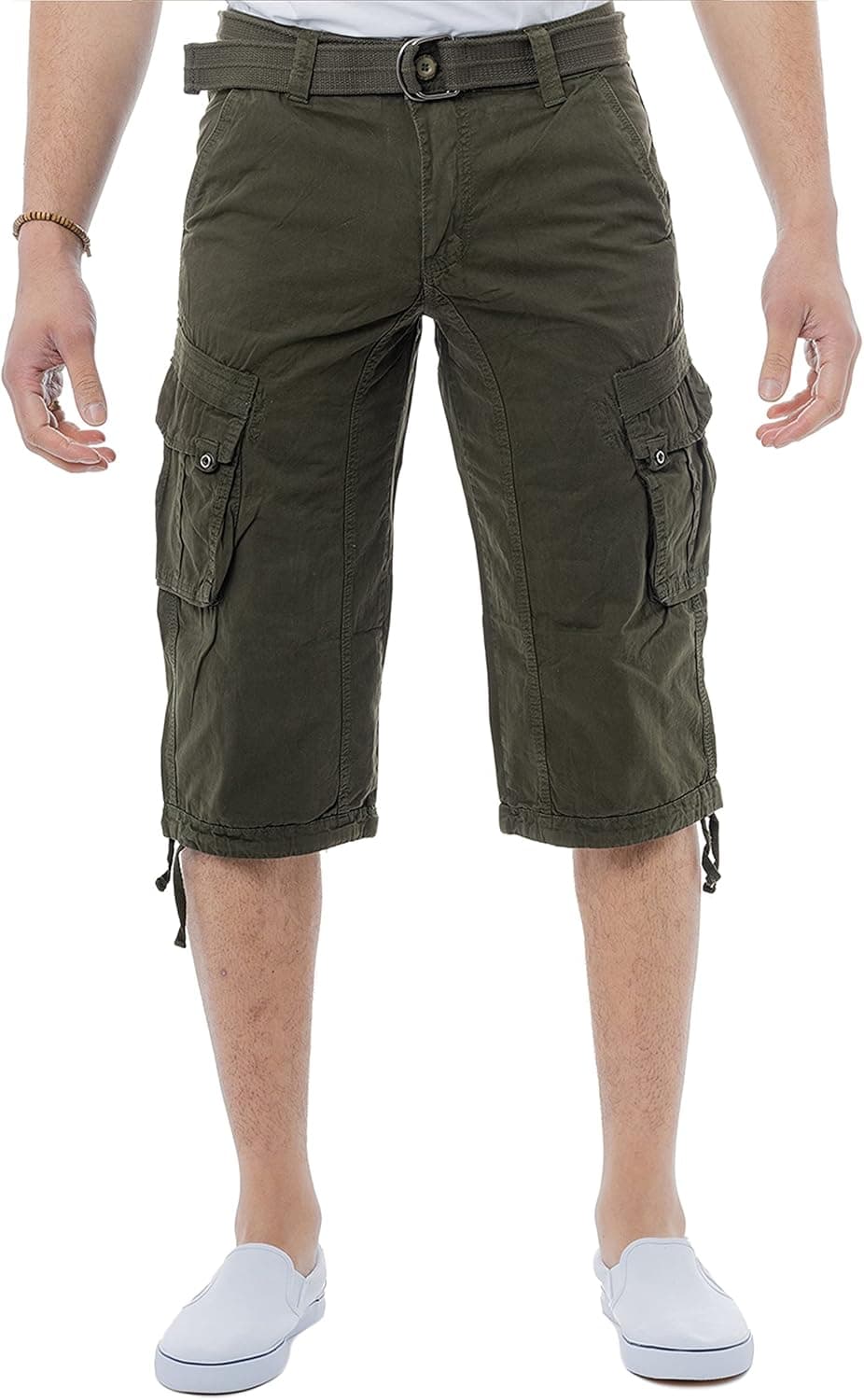 X RAY Men's Belted Tactical Cargo Long Shorts 18" Inseam Below Knee Length Multi Pocket 3/4 Capri Pants