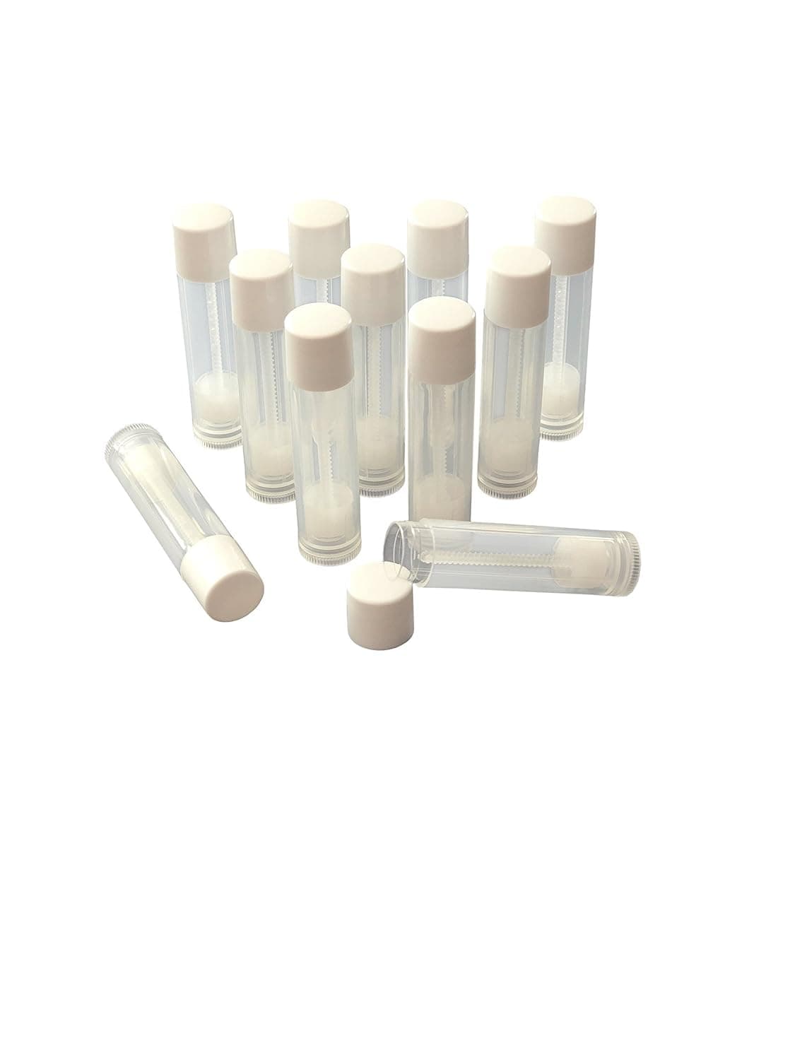 Lunarey Lip Balm Containers - 5.5ml Clear body White Caps Lip Balm Tubes - (Pack of 25 empty tubes)