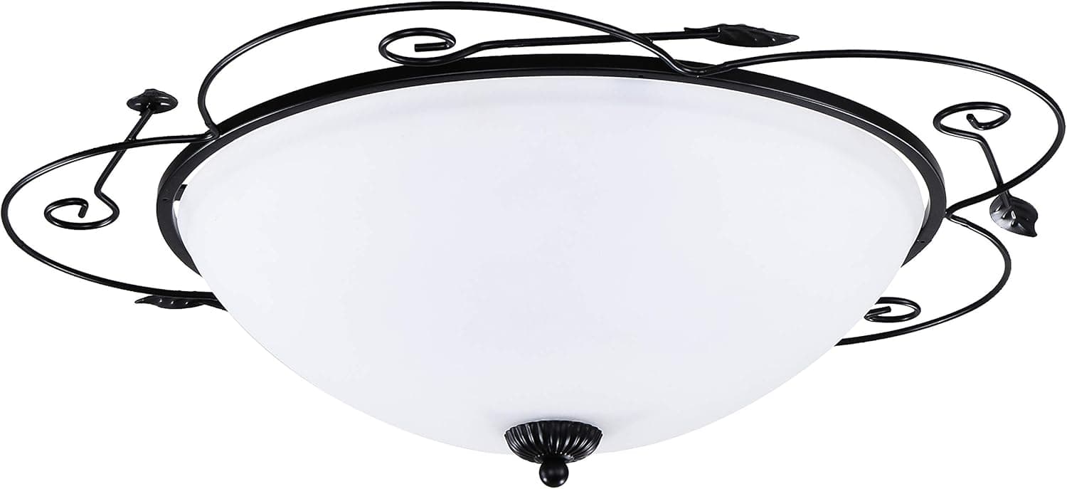 Flush Mount Ceiling Light - FINXIN FXCL05 Black Iron Halogen Ceiling Light Fixture with Frosted Glass (18 inch)