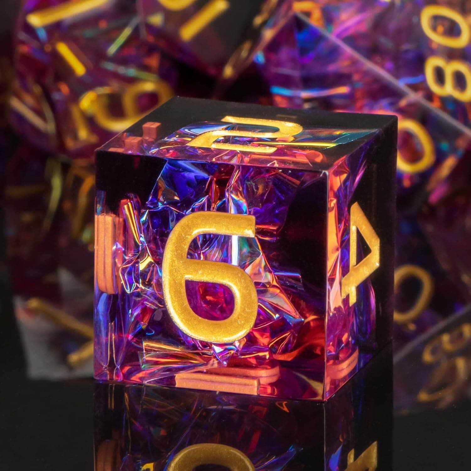 KERWELLSI DND Resin Sharp Edged Dice Set, Handmade 7pcs Polyhedral Dungeons and Dragons Dice Set D20 D12 D10 D8 D6 D4 Glitter Inclusions RPG Role Playing Game D&D Dice Set with Box