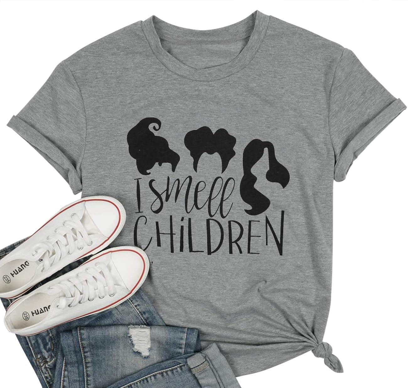 NANYUAYA I Smell Children Halloween Women Cute T Shirt Sanderson Sisters Graphic Tees Letter Print Short Sleeve Fall Tops