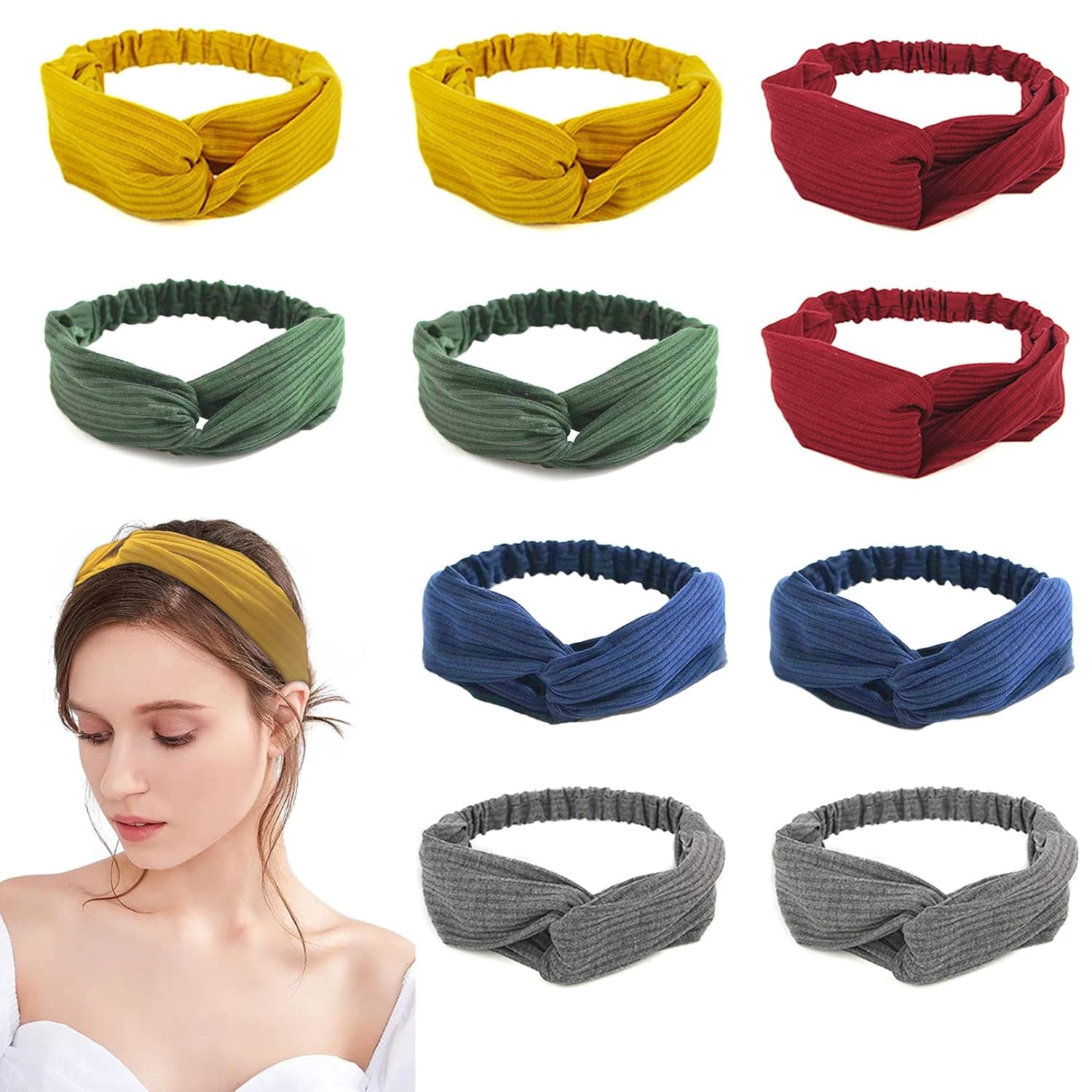 10 Pack Headbands for Women Hair Wigs Turban Headbands for Girls Elastic Solid Color Head Wraps Hair Bands Headwraps Criss Cross