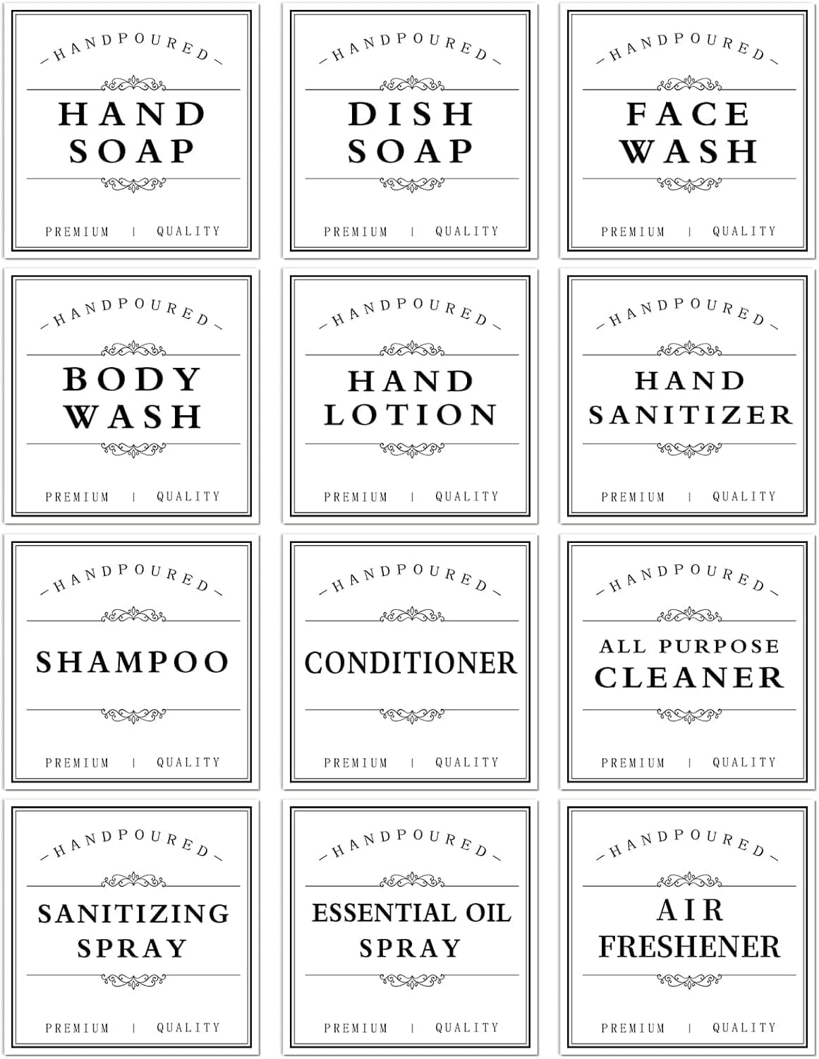 White Waterproof Soap Labels for Plastic/Glass Bottles, Bathroom/Kitchen Hand Soap Dispenser Label Stickers, Removable Cleaning Bottle Labels for Soap, Lotion, Shampoo Conditioner, 12Pack (White)