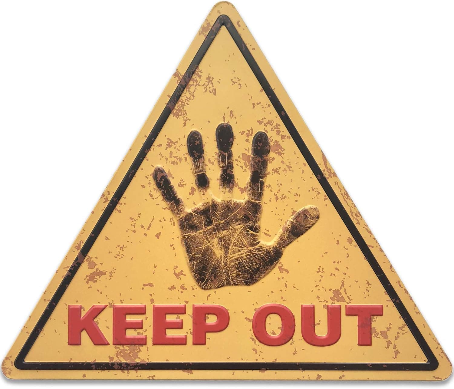 SUDAGEN Keep Out Sign Metal Tin Signs No Trespassing Warning Sign UV Protected and Weatherproof Decorative Signs Triangle 13.5 in