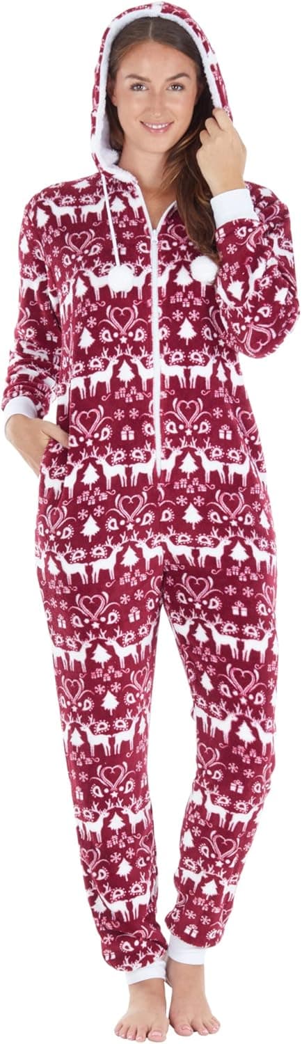 Frankie & Johnny Women's Fleece Non-Footed Onesie Loungewear Pajamas