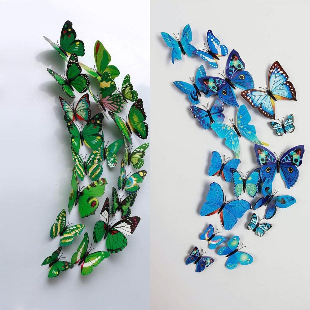 RayLineDo 24 Pcs 3D Butterfly Wall Stickers Art Decor Decals(12Pcs Green + 12Pcs Blue)