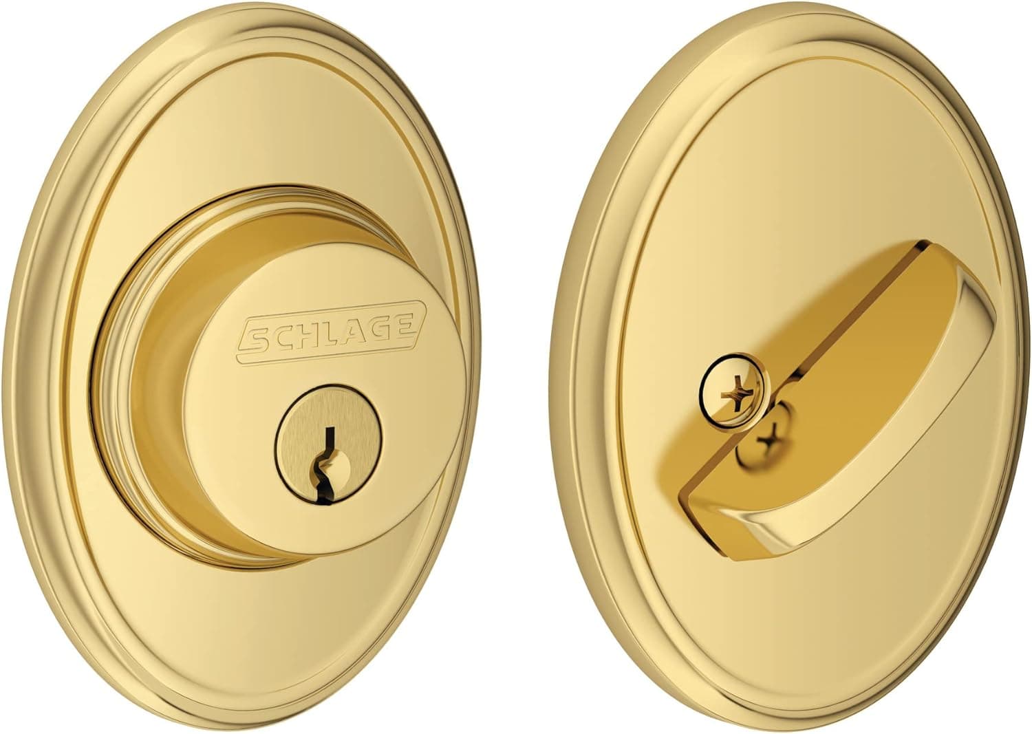 Schlage B60 N WKF 605 Deadbolt with Wakefield Trim Keyed 1 Side, Highest Residential Security, Bright Brass