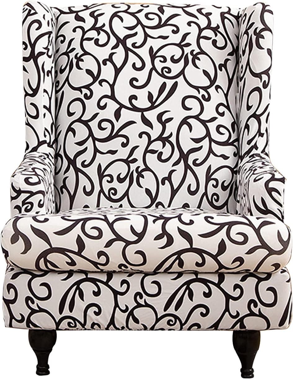 CRFATOP Printed Wing Chair Slipcovers 2 Piece Stretch Wingback Chair Cover Spandex Fabric Wingback Armchair Covers with Elastic Bottom for Living Room Bedroom Wingback Chair (A01)