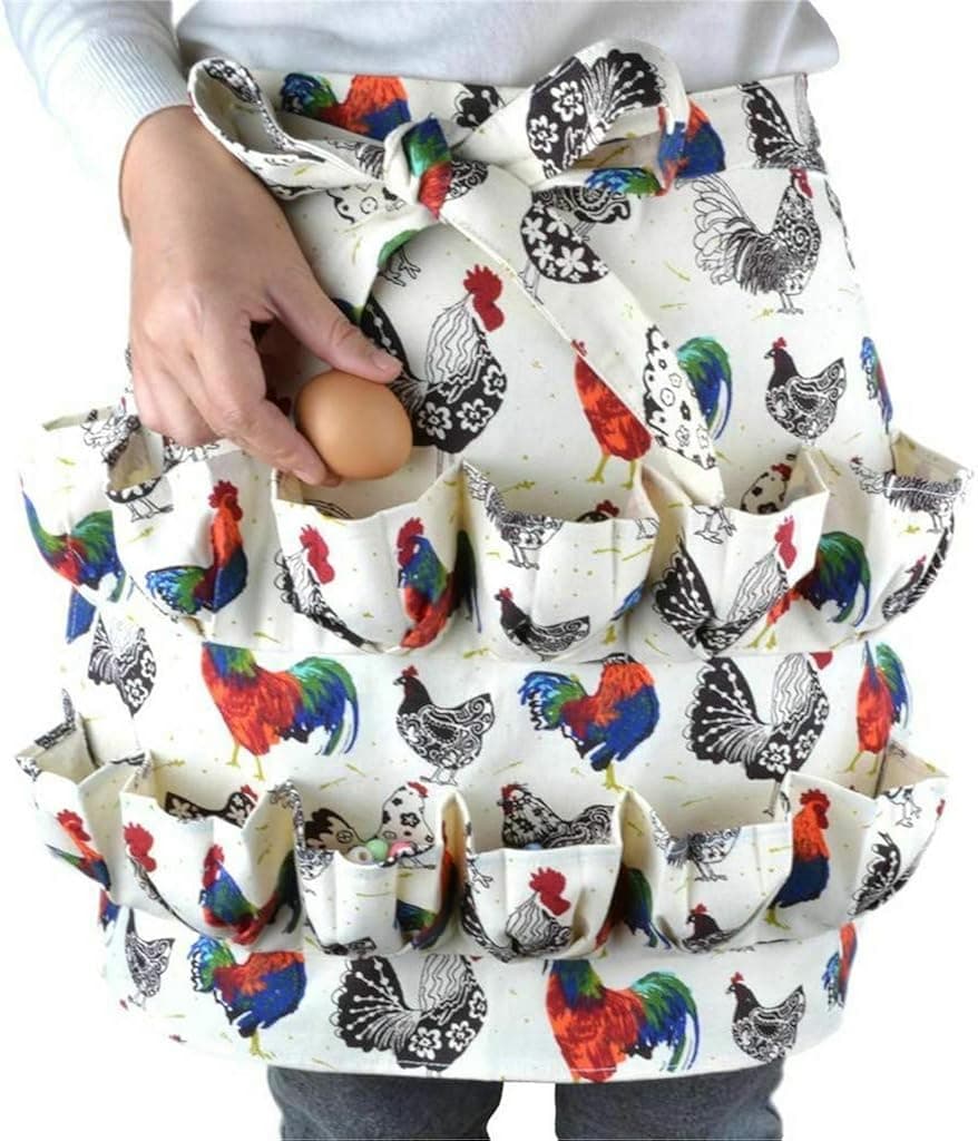Tomsi Egg Collecting & Gathering Apron, 12 Deep Pockets for Chicken Duck Goose Eggs , Housewife Farmhouse Kitchen Home Workwear (White)