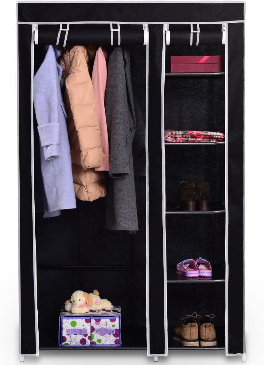 Tangkula 69" Portable Closet Storage Organizer Clothes Wardrobe Shoe Rack W/6 Shelves (Black)