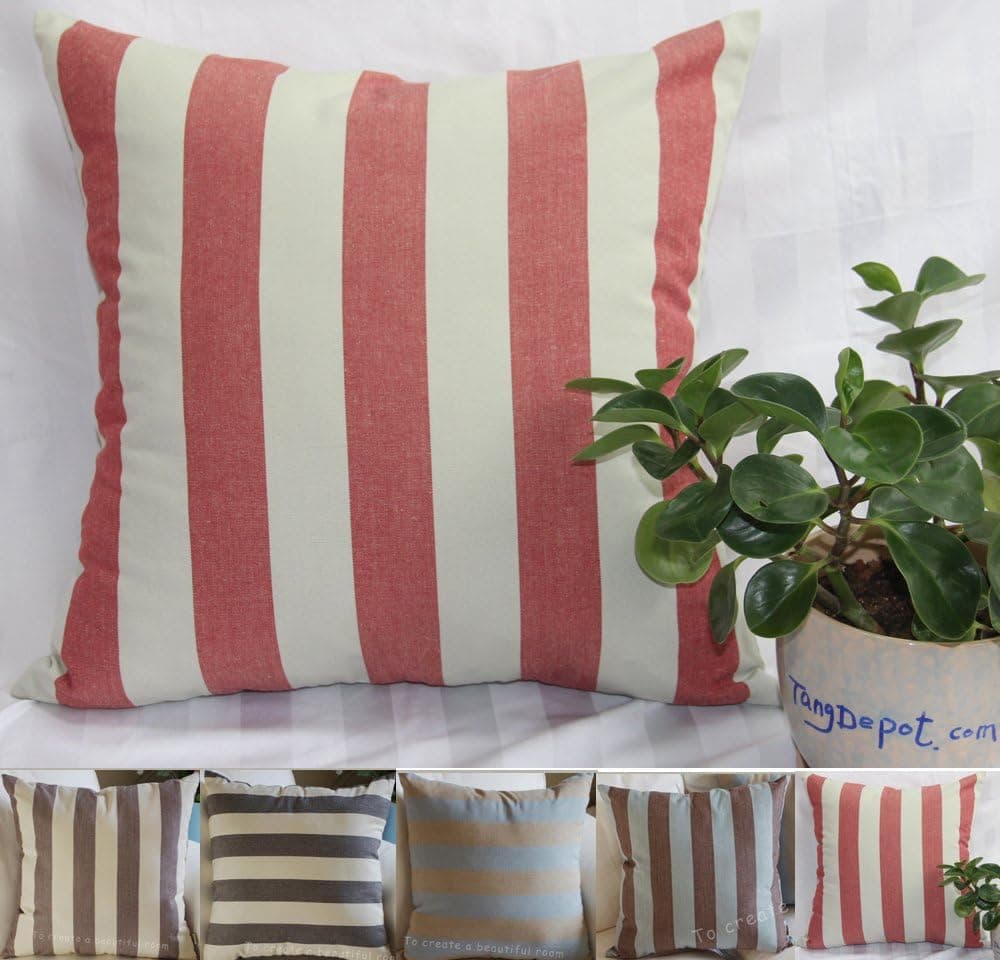 TangDepot Decorative Handmade Striped Cotton Throw Pillow Covers /Pillow Shams, 5 Color and 10 Size options, Black/Beige, Blue/Yellow, Brown/Beige, Brown/Blue, Red/Gray, 12"x12", 12"x18", 12"x20", 14"x14", 16"x16", 18"x18", 20"x20", 22"x22", 24"x24" and 26"x26" - (20"x20", Red, Gray)
