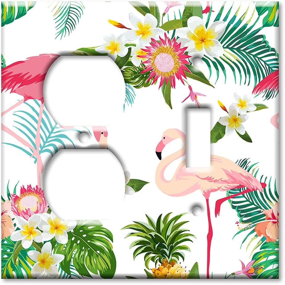 Art Plates - 2-Gang Combination OVERSIZED Switch Plate - OVER SIZE Switch Plate - Outlet - Toggle - Flamingos
