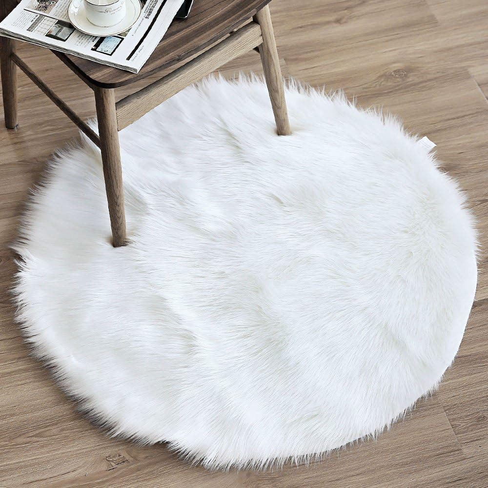 OJIA Deluxe Soft Fuzzy Fur Rugs Faux Sheepskin Shaggy Area Rugs Fluffy Modern Kids Carpet for Living Room Bedroom Sofa Bedside Decor (3ft, Ivory White)