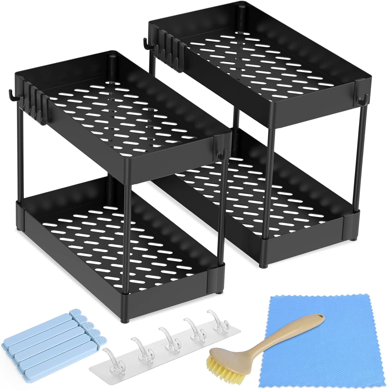 2-Pack Under Sink Organizer, Bathroom Organizer, Comes with 4 practical gifts, Cabinet Organizer, Suitable for Multifunctional storage rack for kitchens, bathrooms, countertops, and under counters