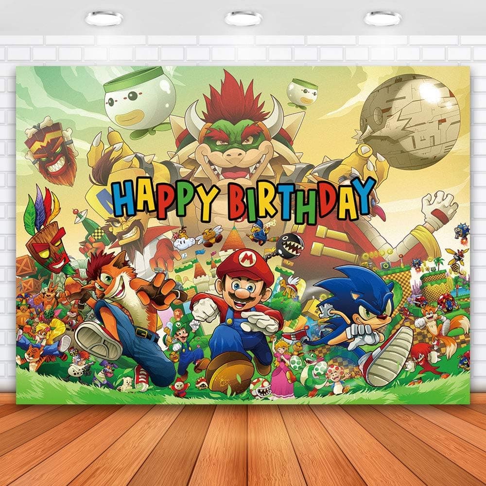 Maijoeyy 7x5ft Game Character Children Birthday Party Backdrop Video Game Birthday Party Decoration Birthday Backdrop for Photography