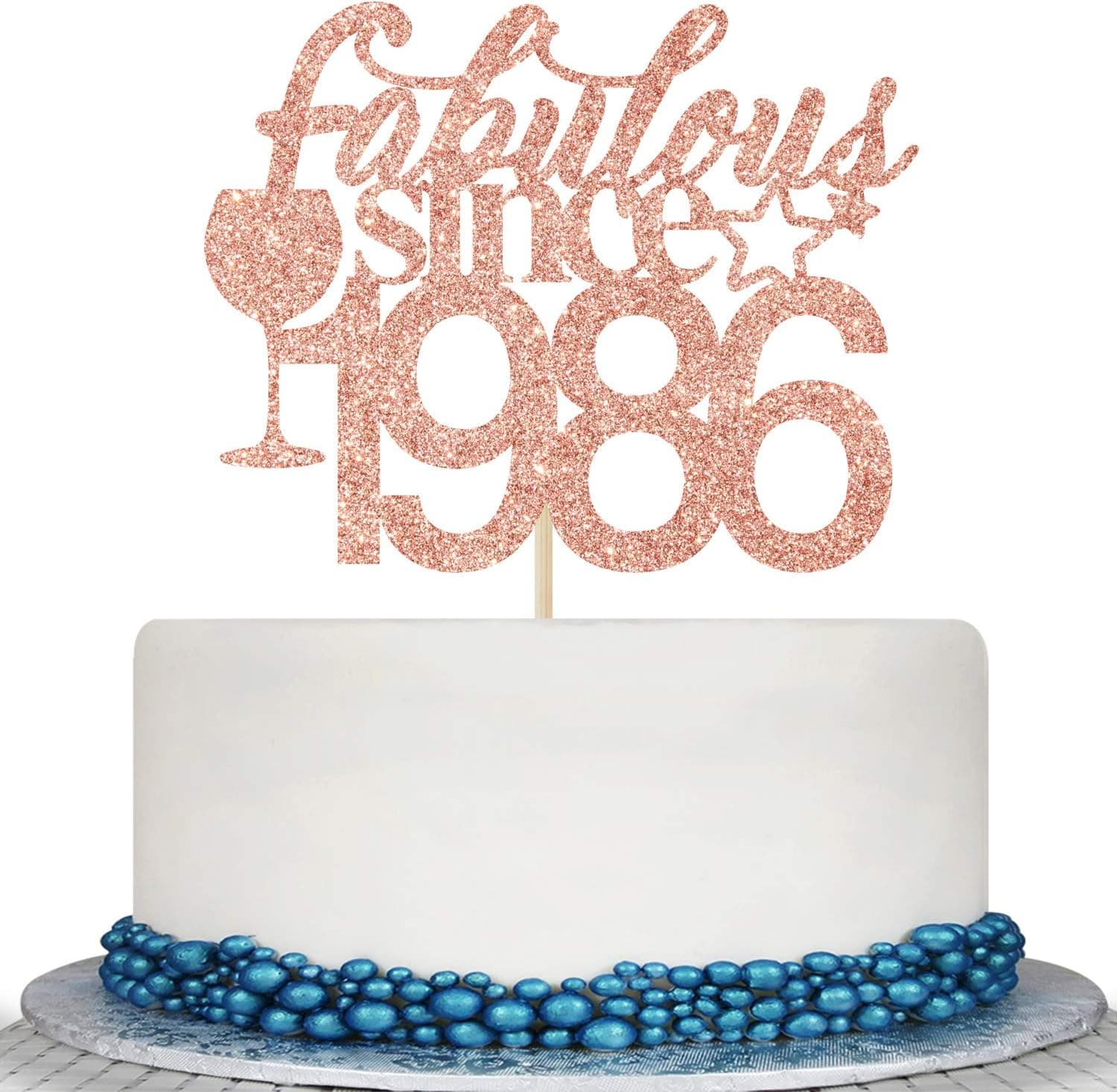 Colorfulparty Rose Gold Glitter Fabulous Since 1986 Cake Topper - Happy 35th Birthday Cake Topper - Cheers to 35 Years, 35th BirthdayAnniversary Party Decorations