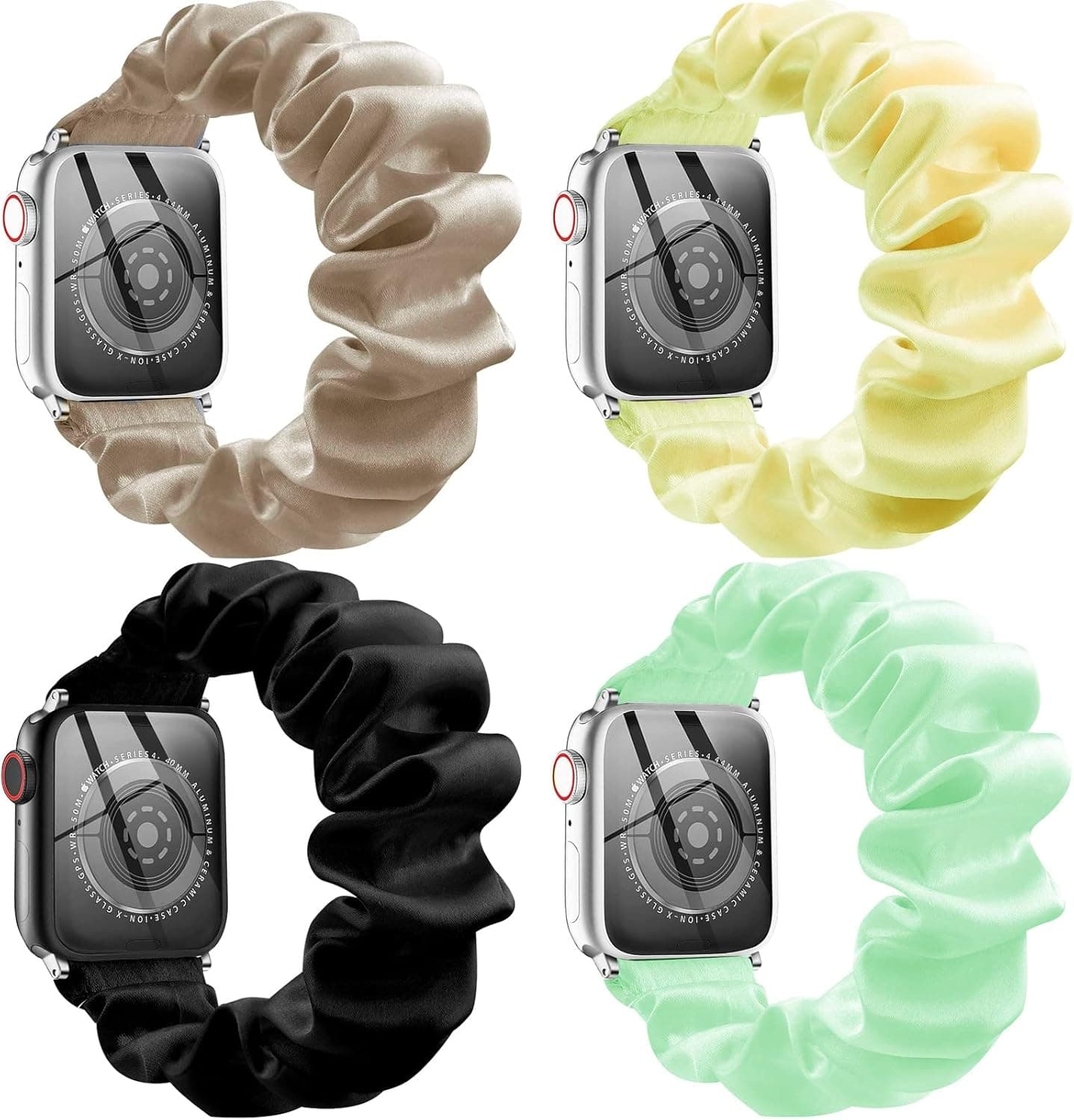 4 Pack Elastic Nylon Solo Loop Compatible with Apple Watch Band 38mm 40mm 41mm 42mm 44mm 45mm, Stretchy iWatch Series 7 6 5 SE 4 3 2 1 Strap Sport Braided Wristband No Clasps/Buckles Women Men