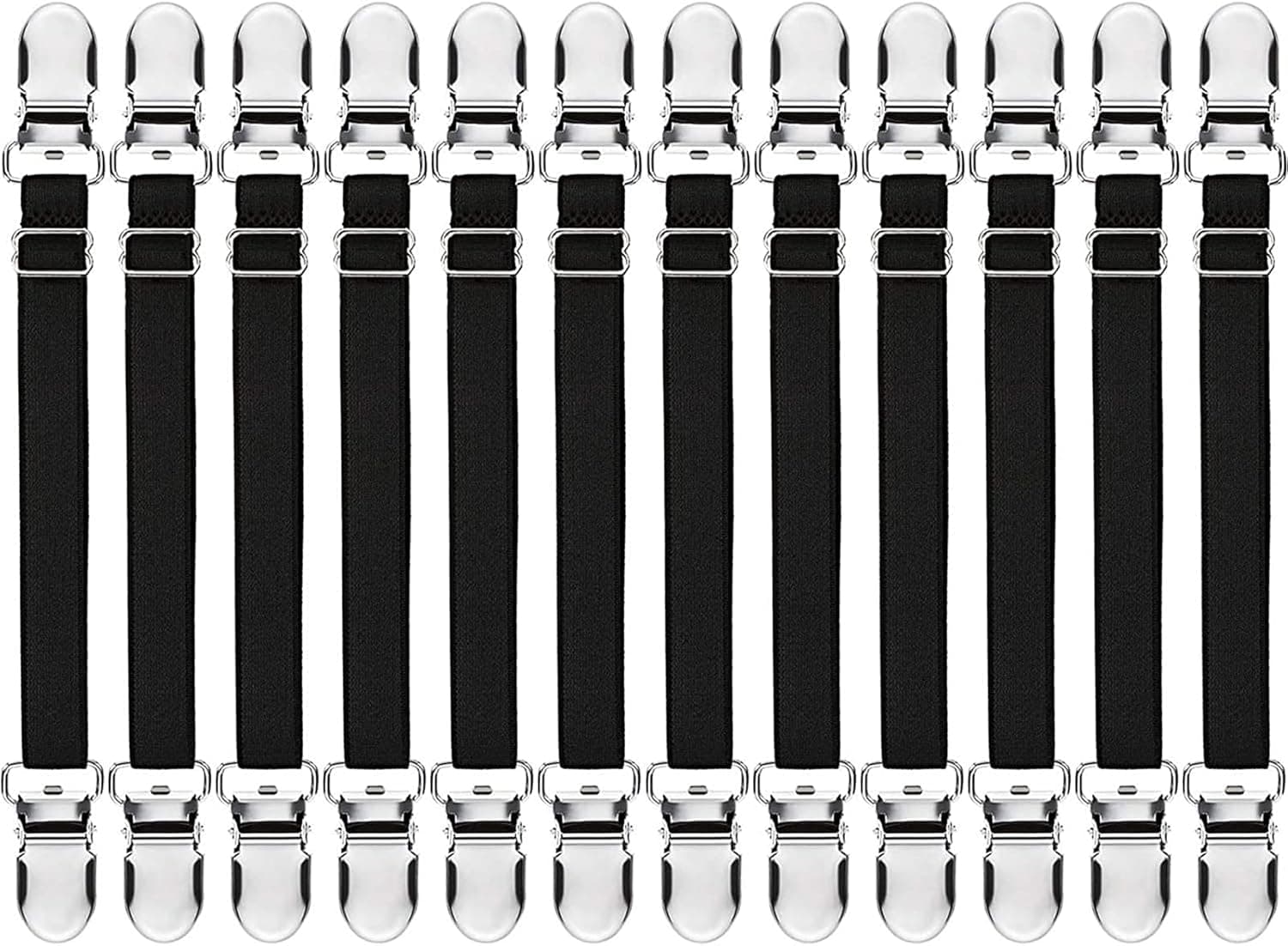 Boao Bed Sheet Clips Straps Sheet Corner Straps Holder Mattress Clips, Adjustable Elastic Bed Sheet Grippers Straps Suspender Fasteners Holder (14-28 Inch Length, 12 Pieces)
