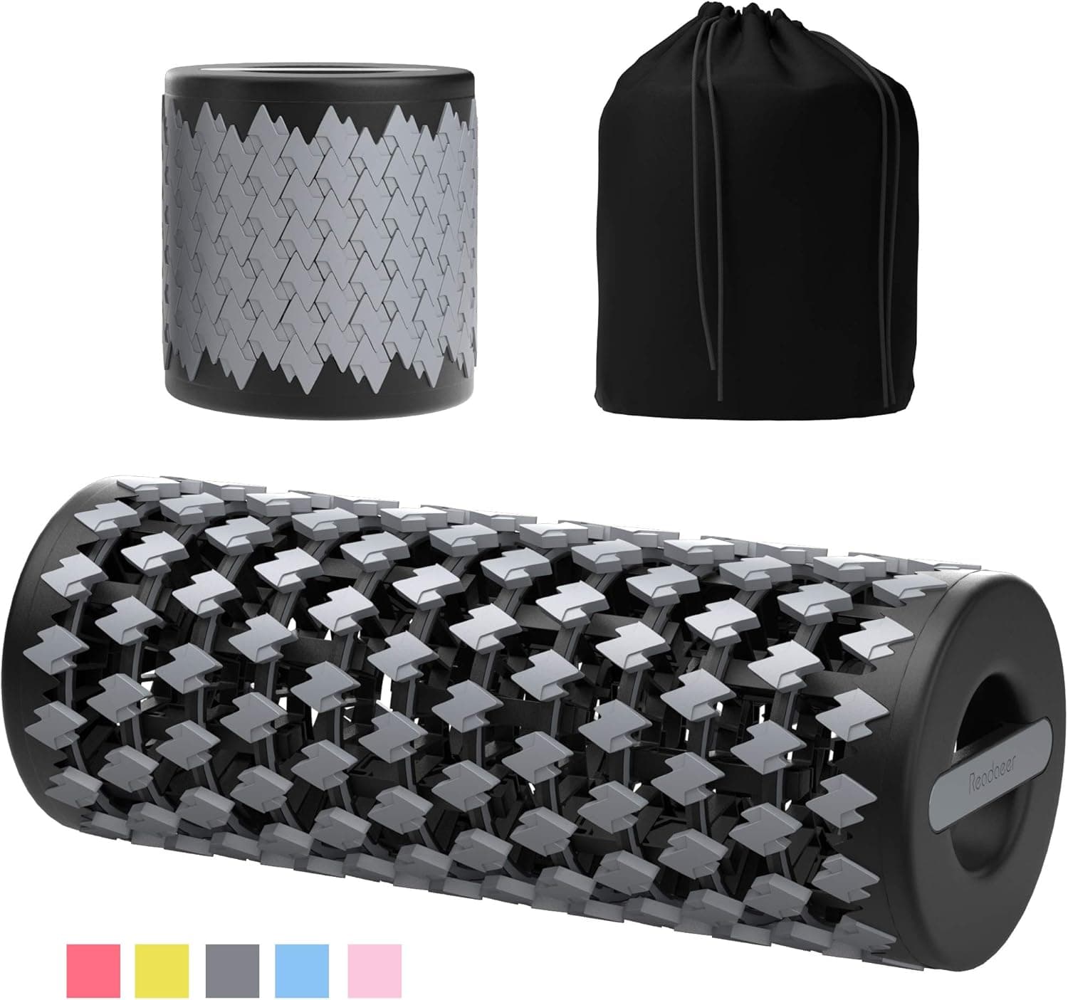 READAEER Expandable Foam Roller for Backing Stretching Muscle Massage Portable Yoga Roller for Home, Gym, Office, Travel (Gray & Black)